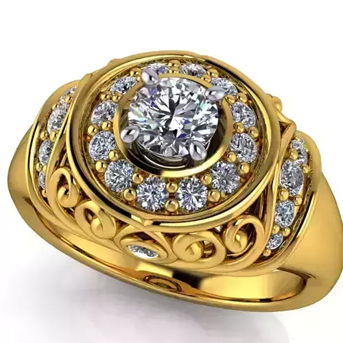 Vintage Antique style crafted details Halo ladies Ring