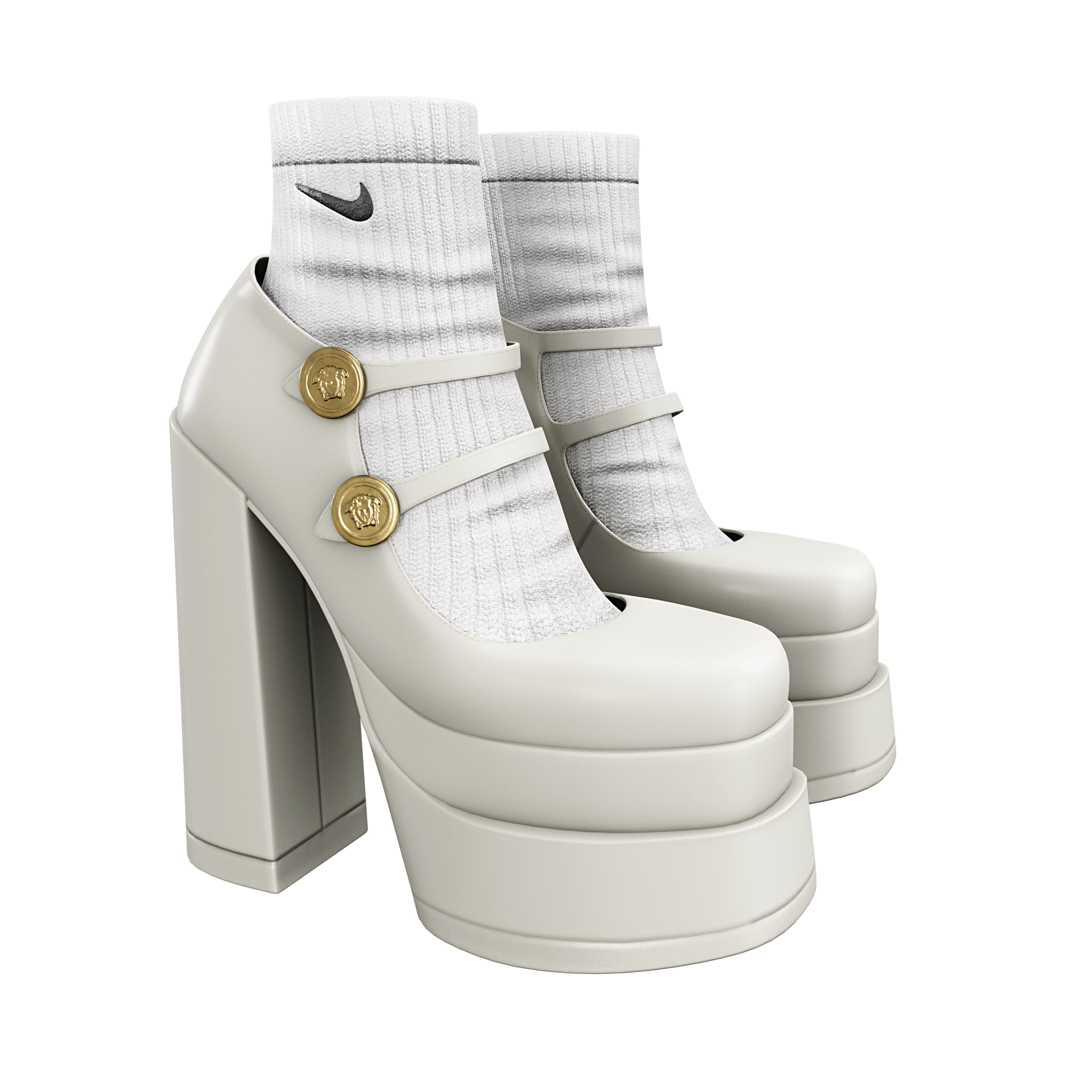 Platform High Heels BUNDLE with Socks Low-poly 3D model_7