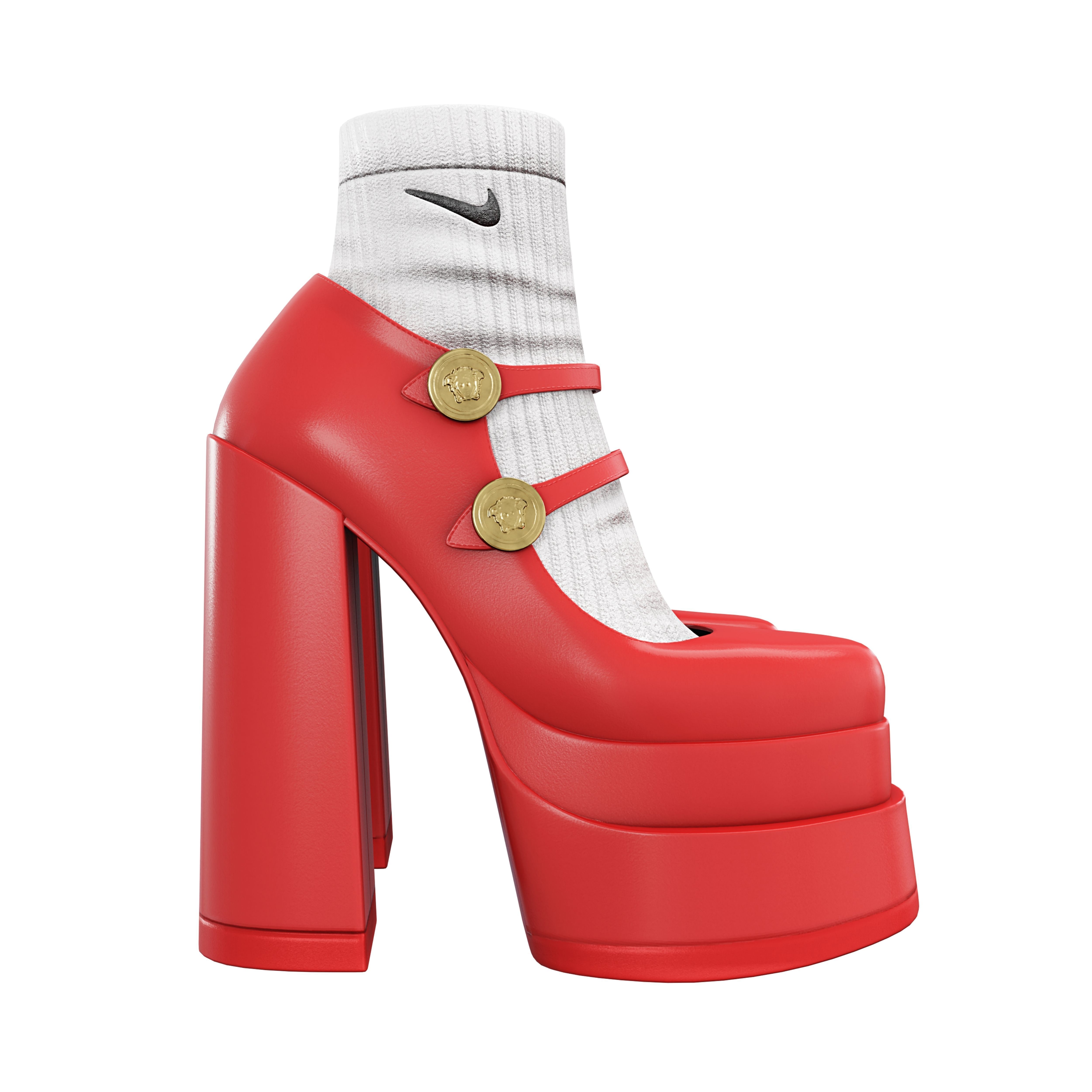 Platform High Heels BUNDLE with Socks Low-poly 3D model_6