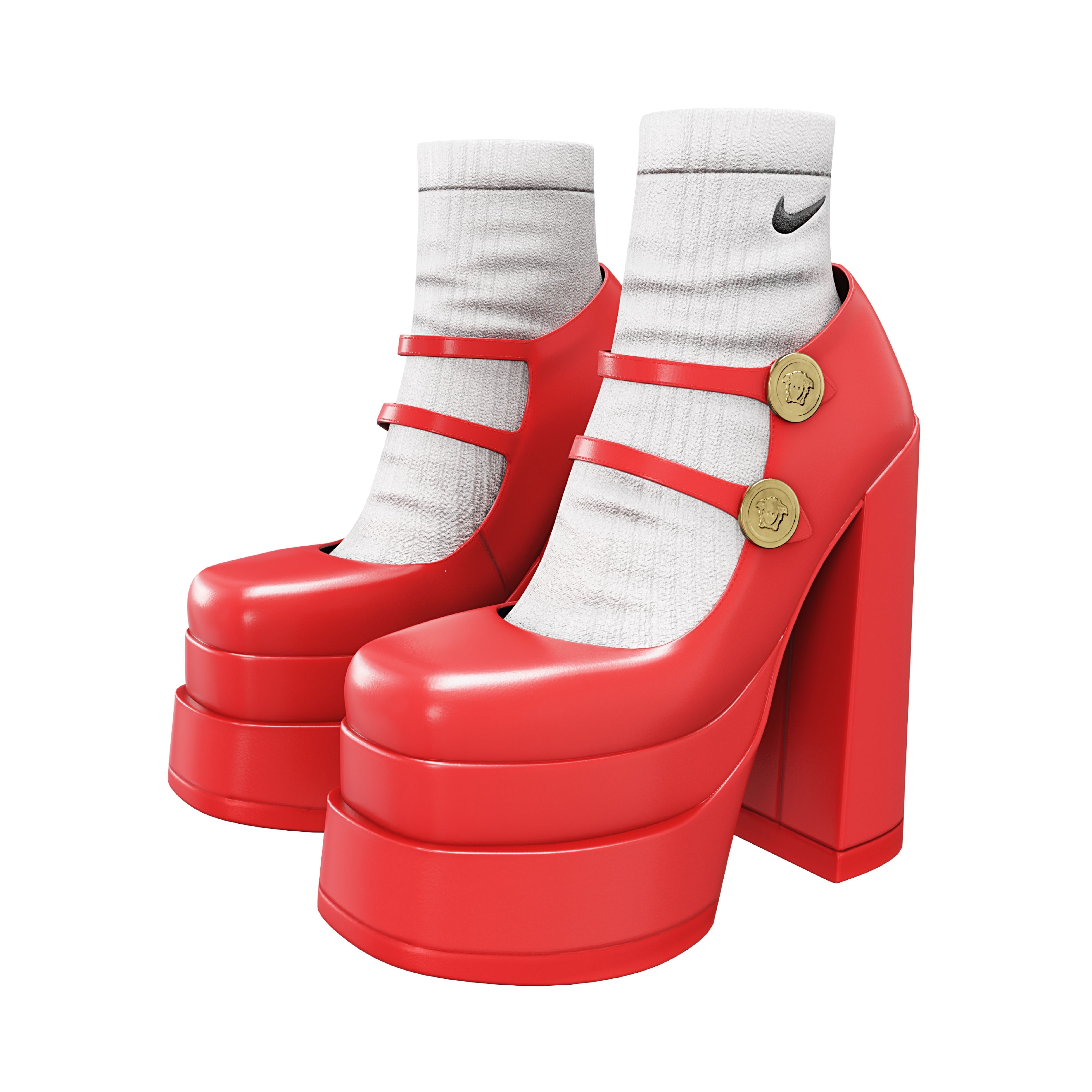 Platform High Heels BUNDLE with Socks Low-poly 3D model_5