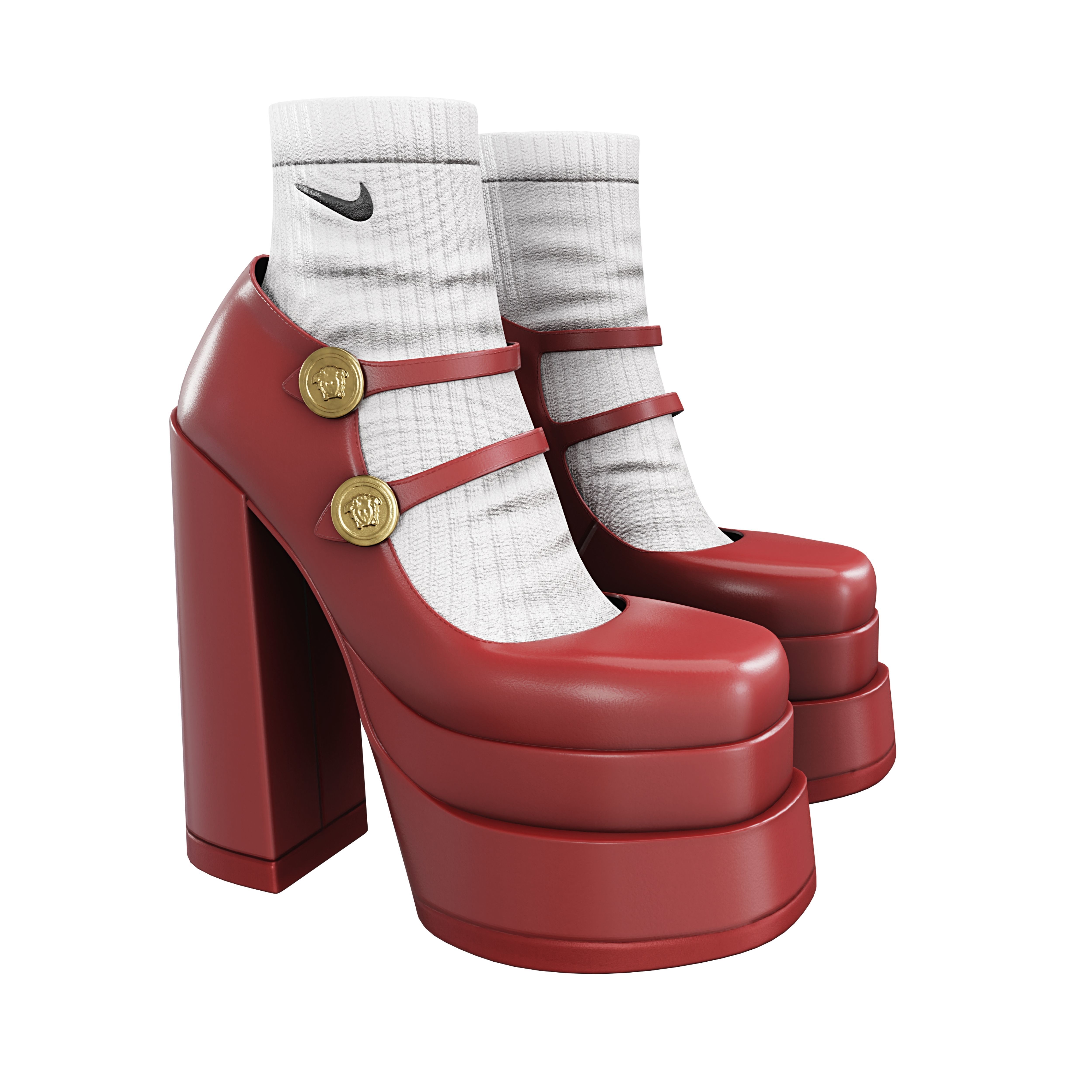 Platform High Heels BUNDLE with Socks Low-poly 3D model_13