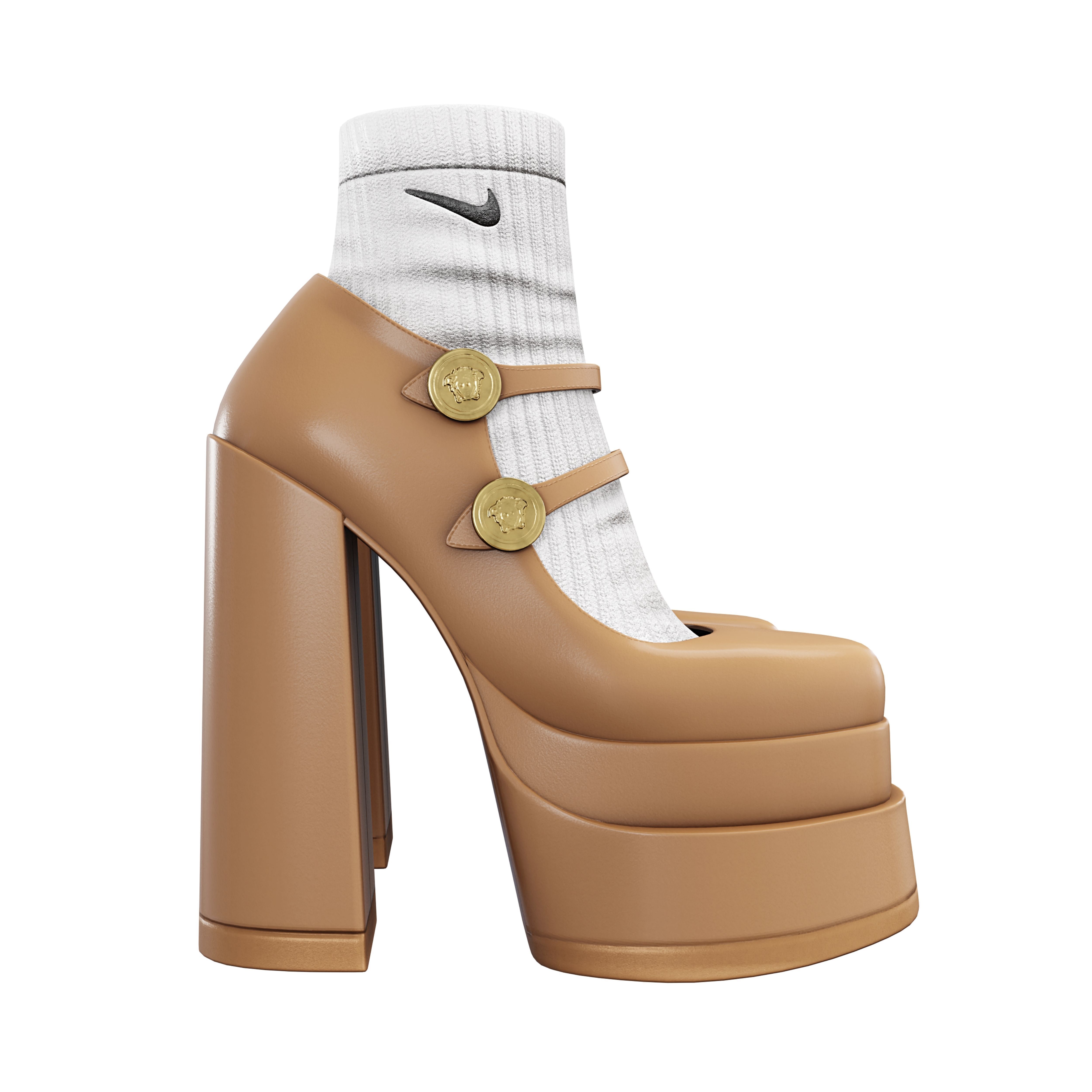 Platform High Heels BUNDLE with Socks Low-poly 3D model_12