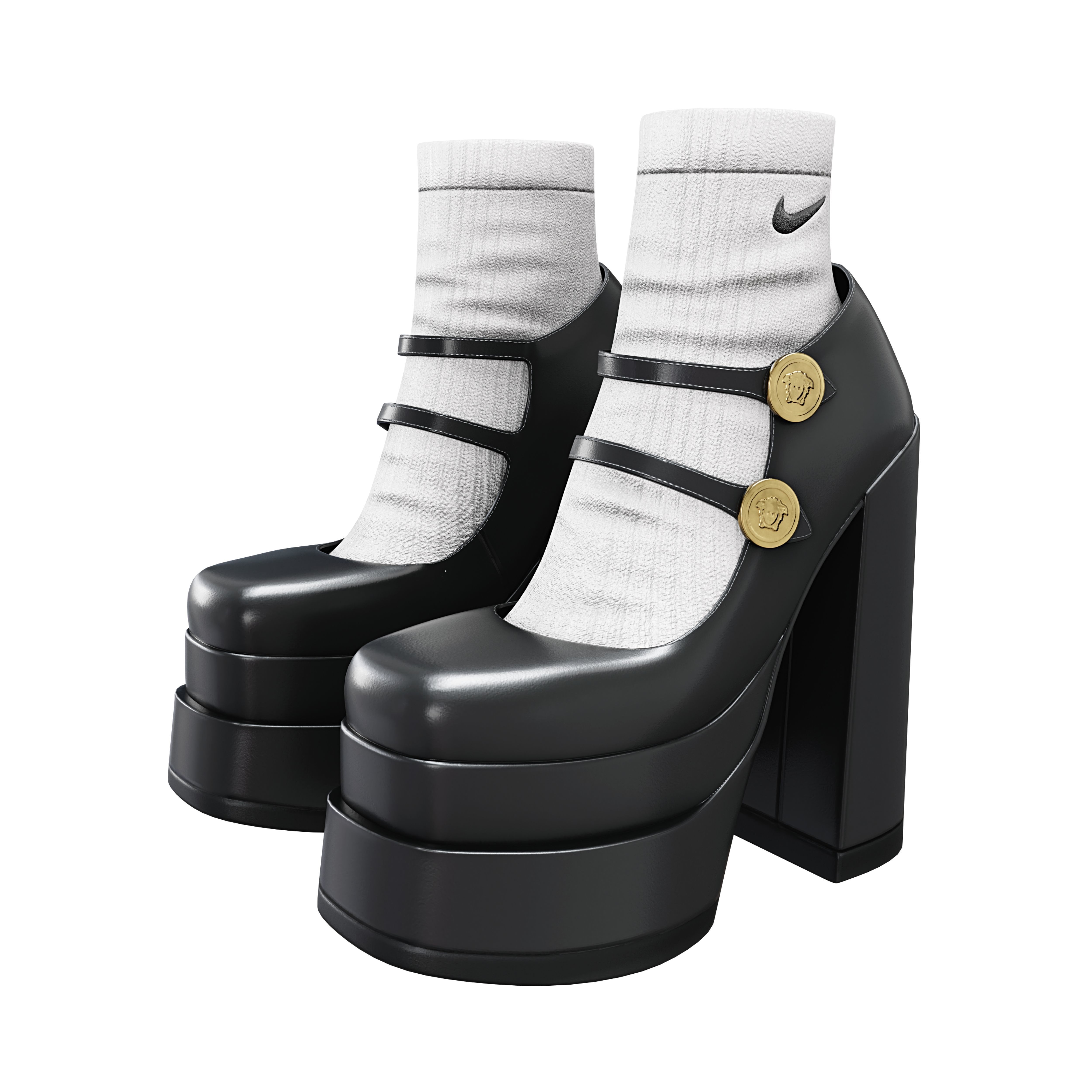 Platform High Heels BUNDLE with Socks Low-poly 3D model_2