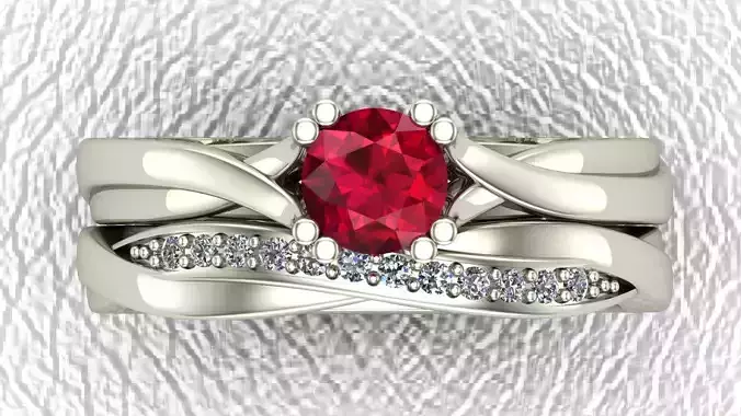 Twisted Gold And Diamond Engagement Band 3D Model 