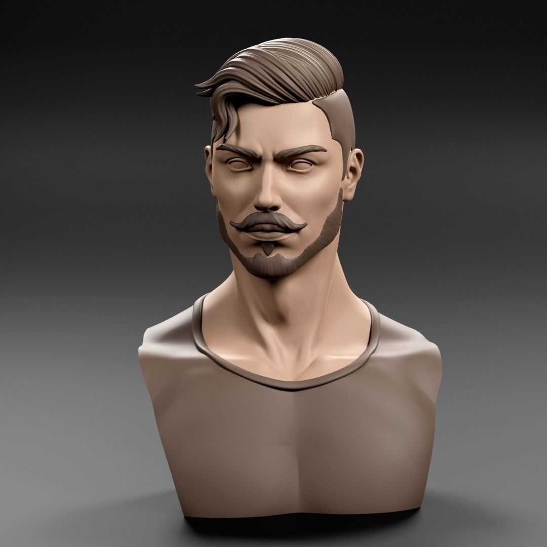 Stylized Male Bust 3D print model_6