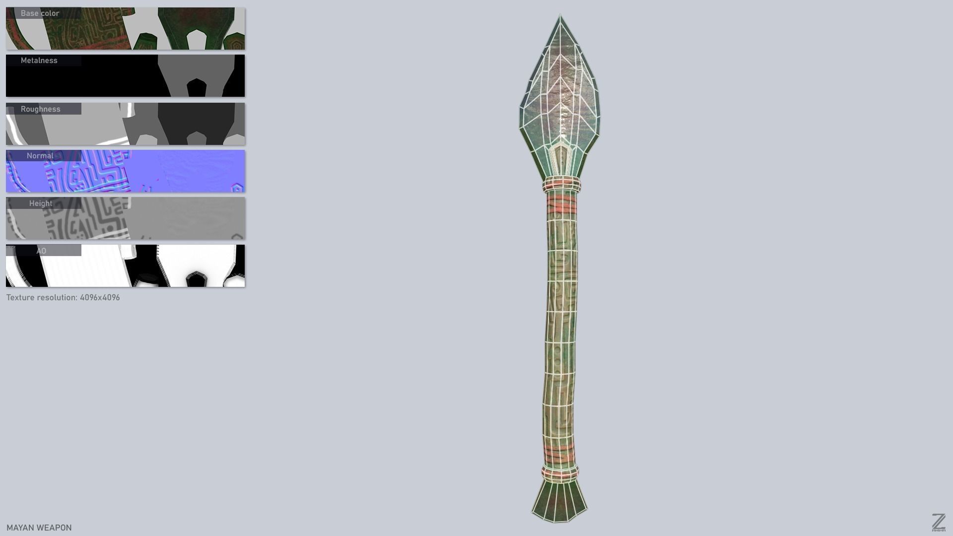 Mayan weapon Low-poly 3D model_1