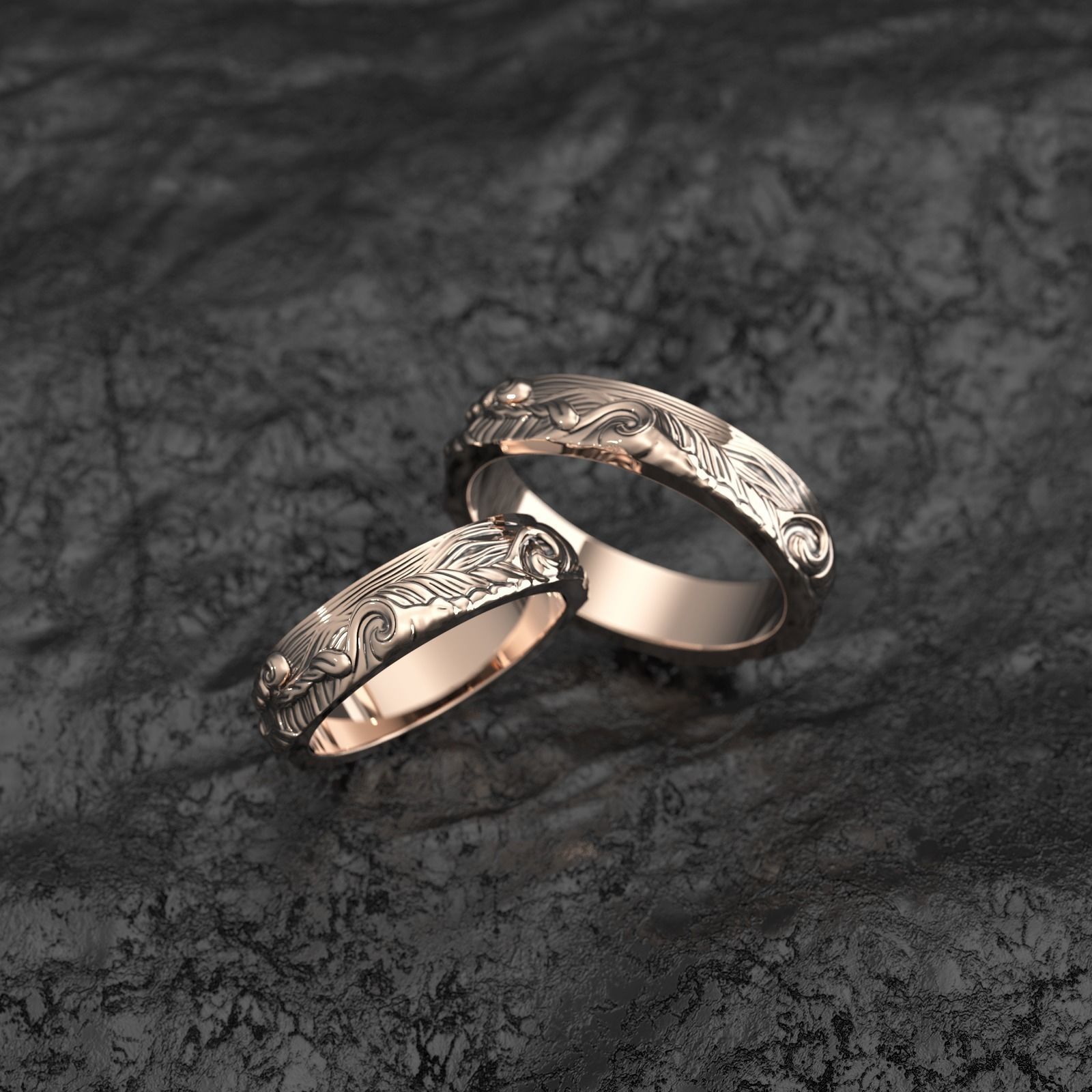 Wedding rings in the shape of a sea wave 3D print model_1