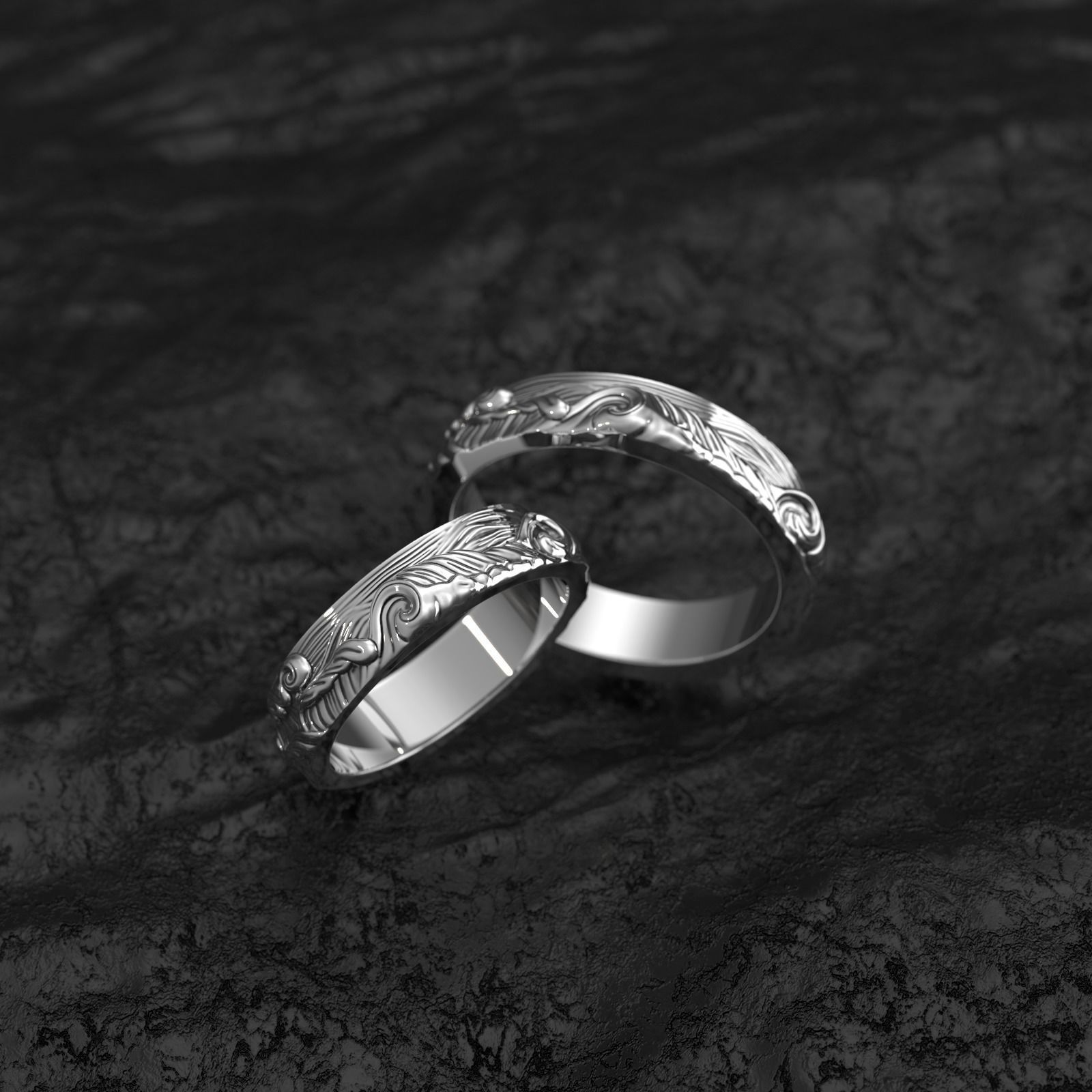 Wedding rings in the shape of a sea wave 3D print model_2