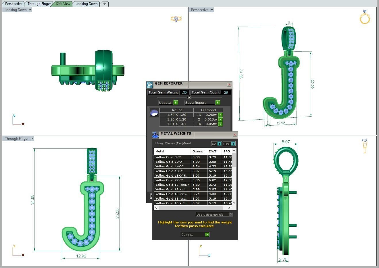 Alphabet Diamond pendant J 3D print model_1