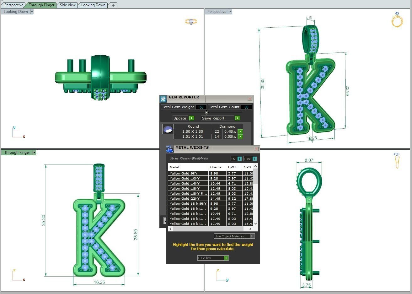 Alphabet Diamond pendant K 3D print model_5