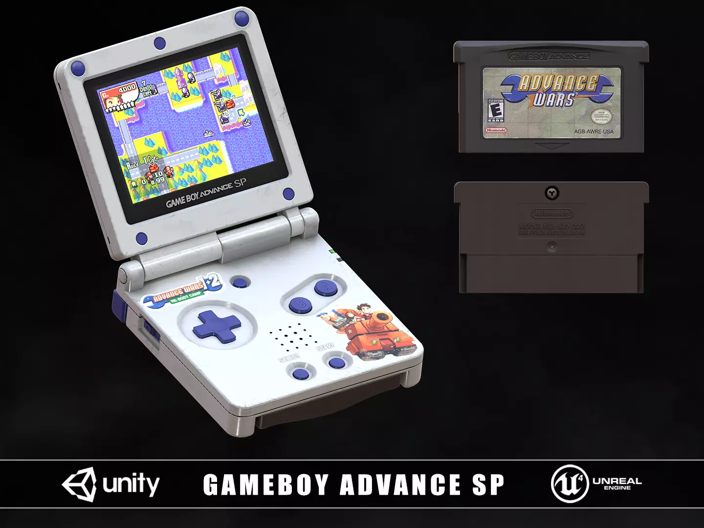 Gameboy Advance SP Advance Wars Low-poly 3D model