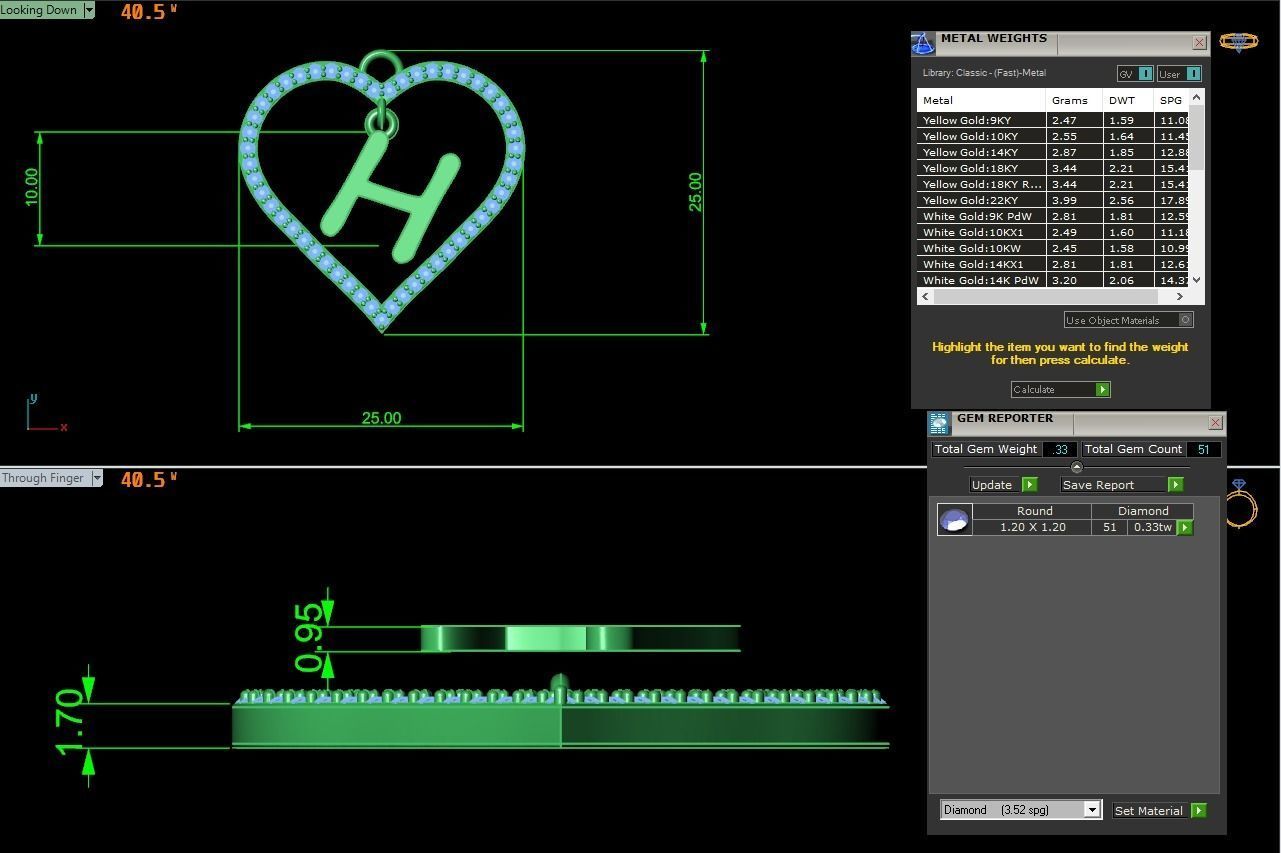 Jewelry Diamond Alphabet Pendant H 3D print model_13
