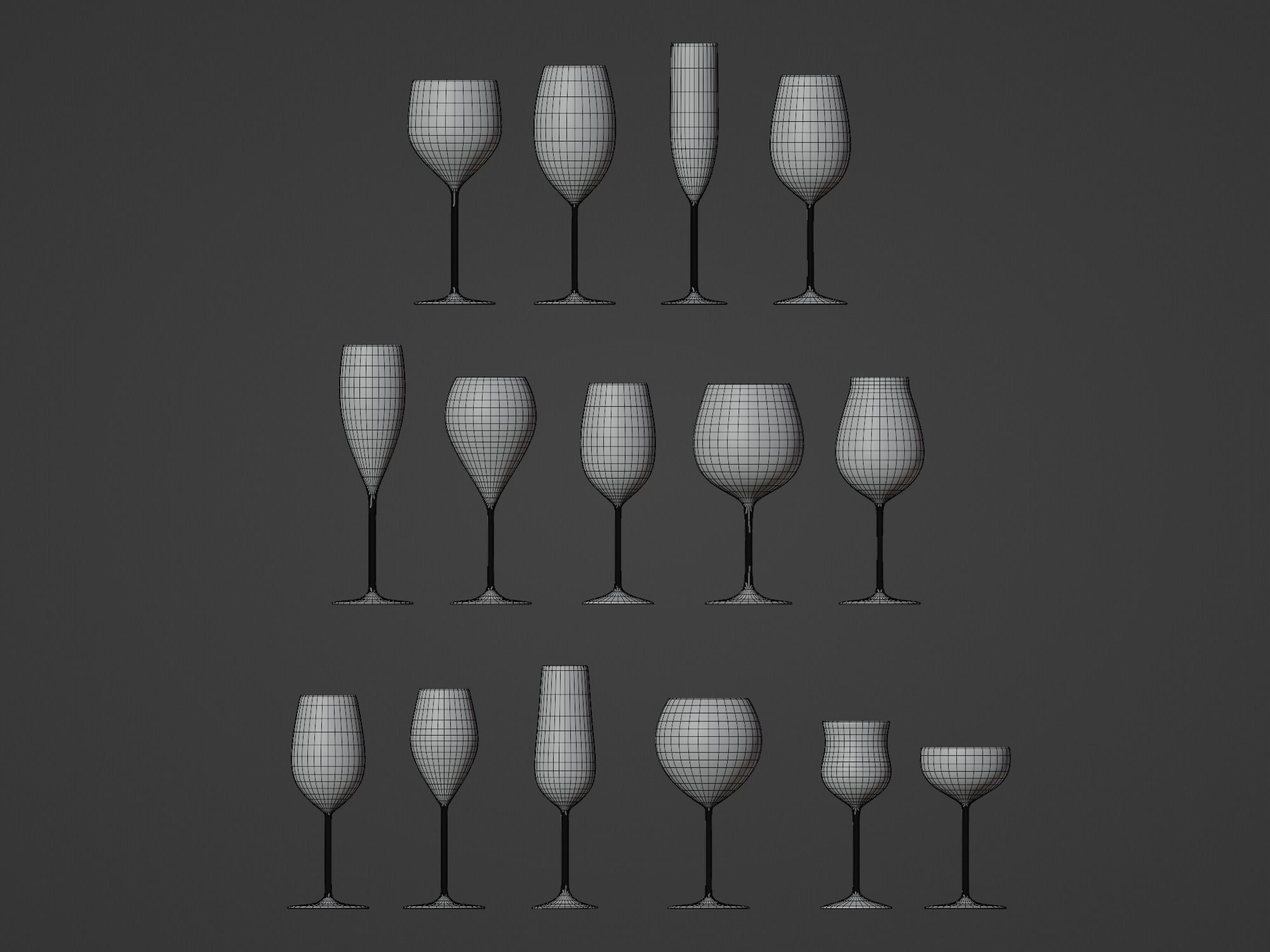 Set of Wine Glass 3D Model 3D model_3