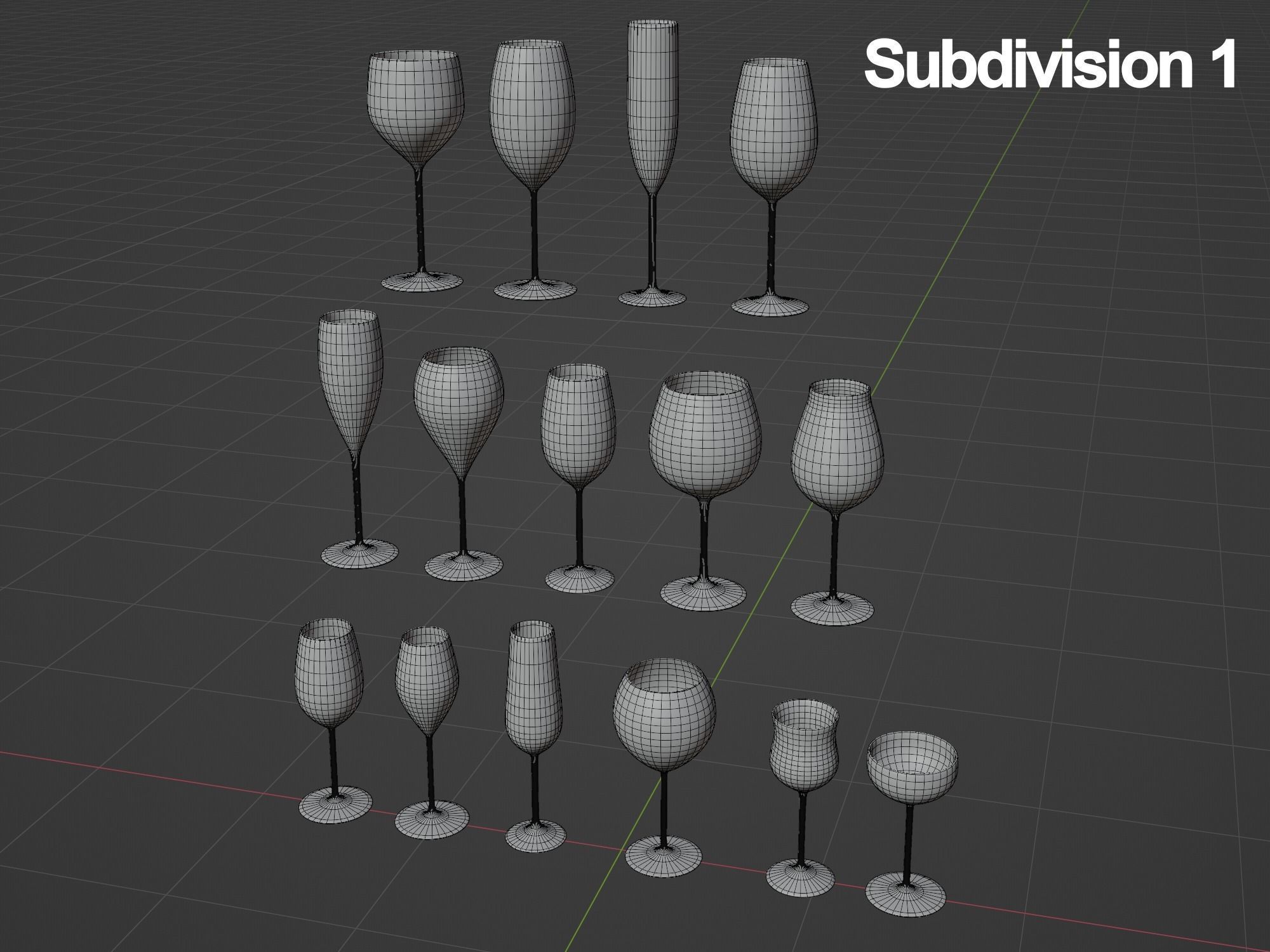 Set of Wine Glass 3D Model 3D model_5