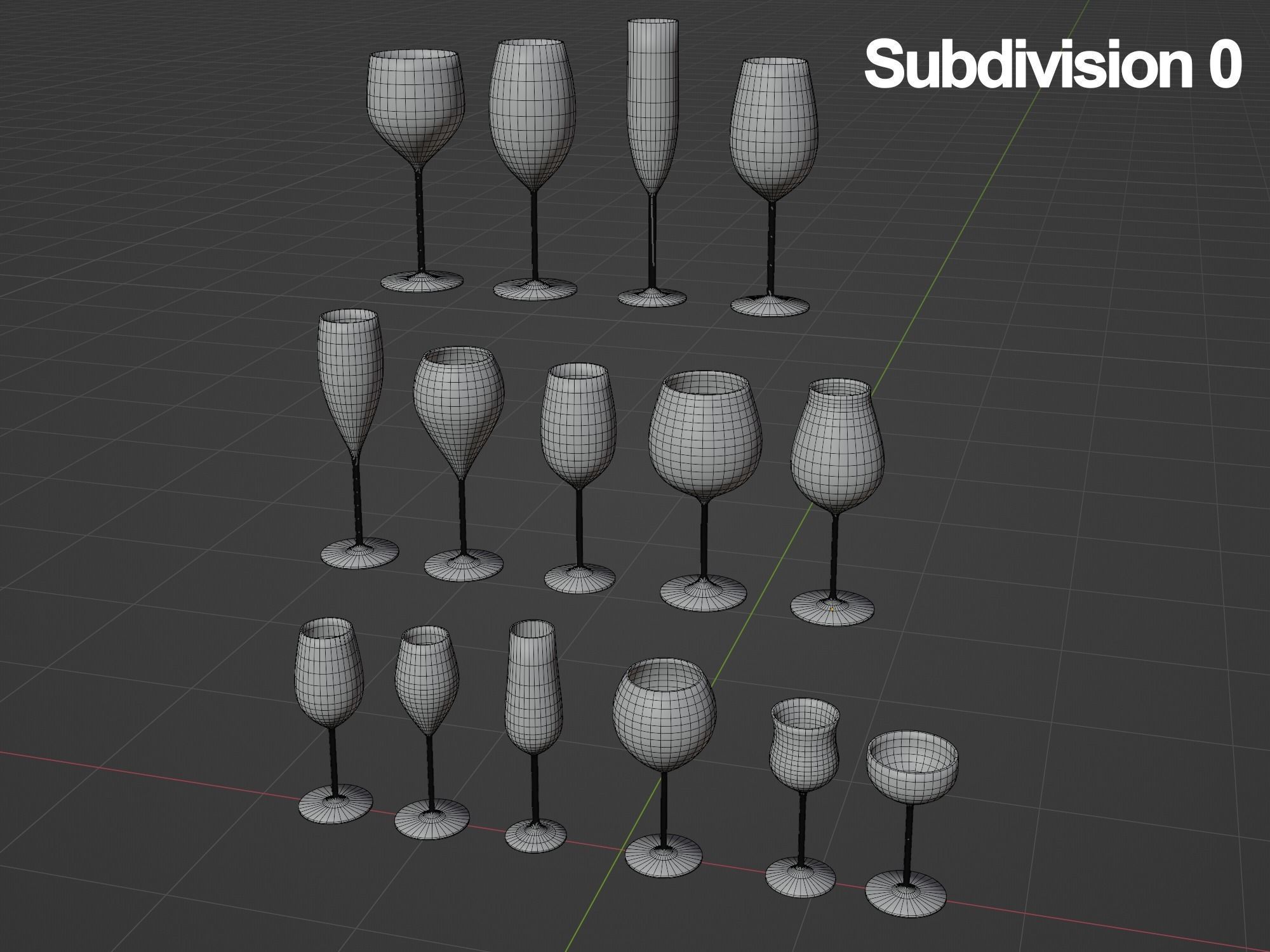 Set of Wine Glass 3D Model 3D model_4