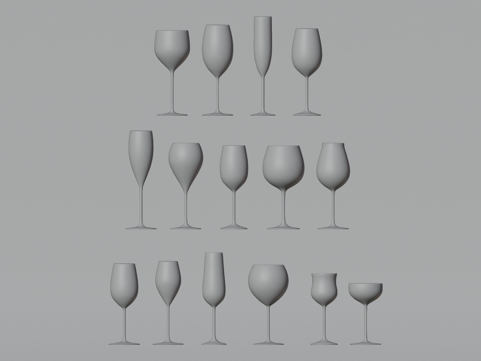 Set of Wine Glass 3D Model 3D model_2
