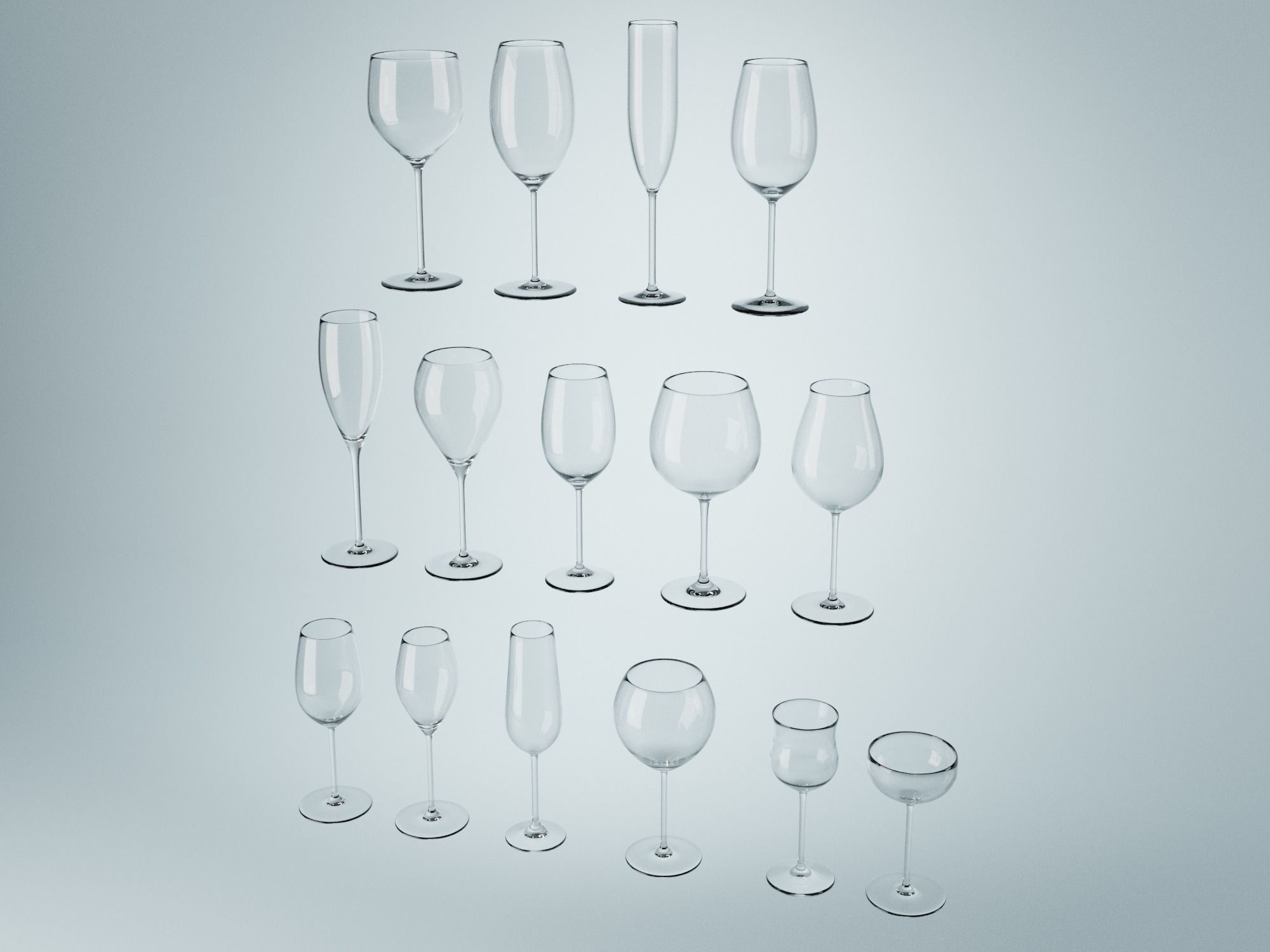 Set of Wine Glass 3D Model 3D model_1