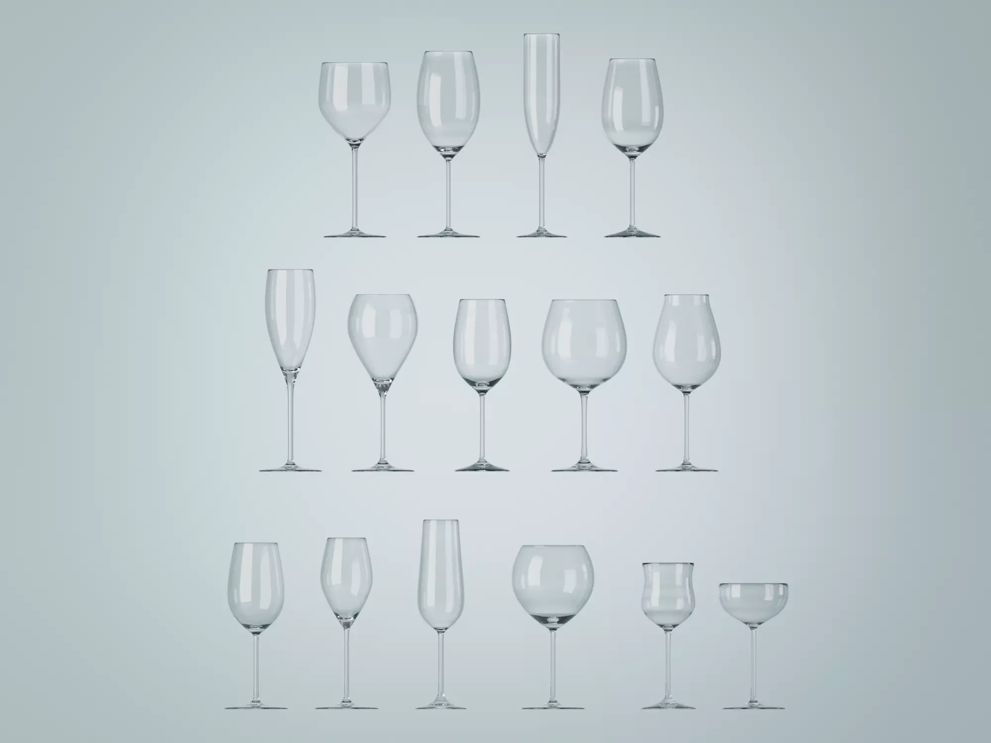 Set of Wine Glass 3D Model 3D model_0