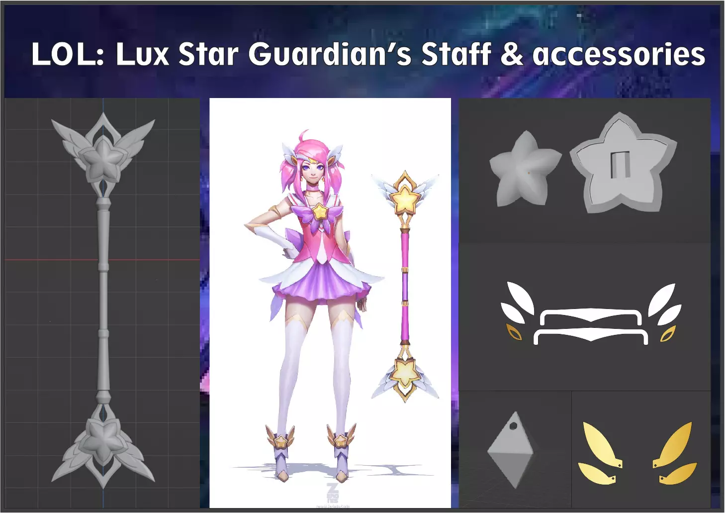 LOL Lux Star Guardian Staff and accessories 3D print model_0