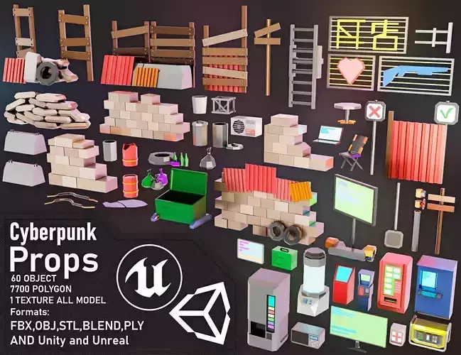 Cyberpunk prop Pack Low poly 
