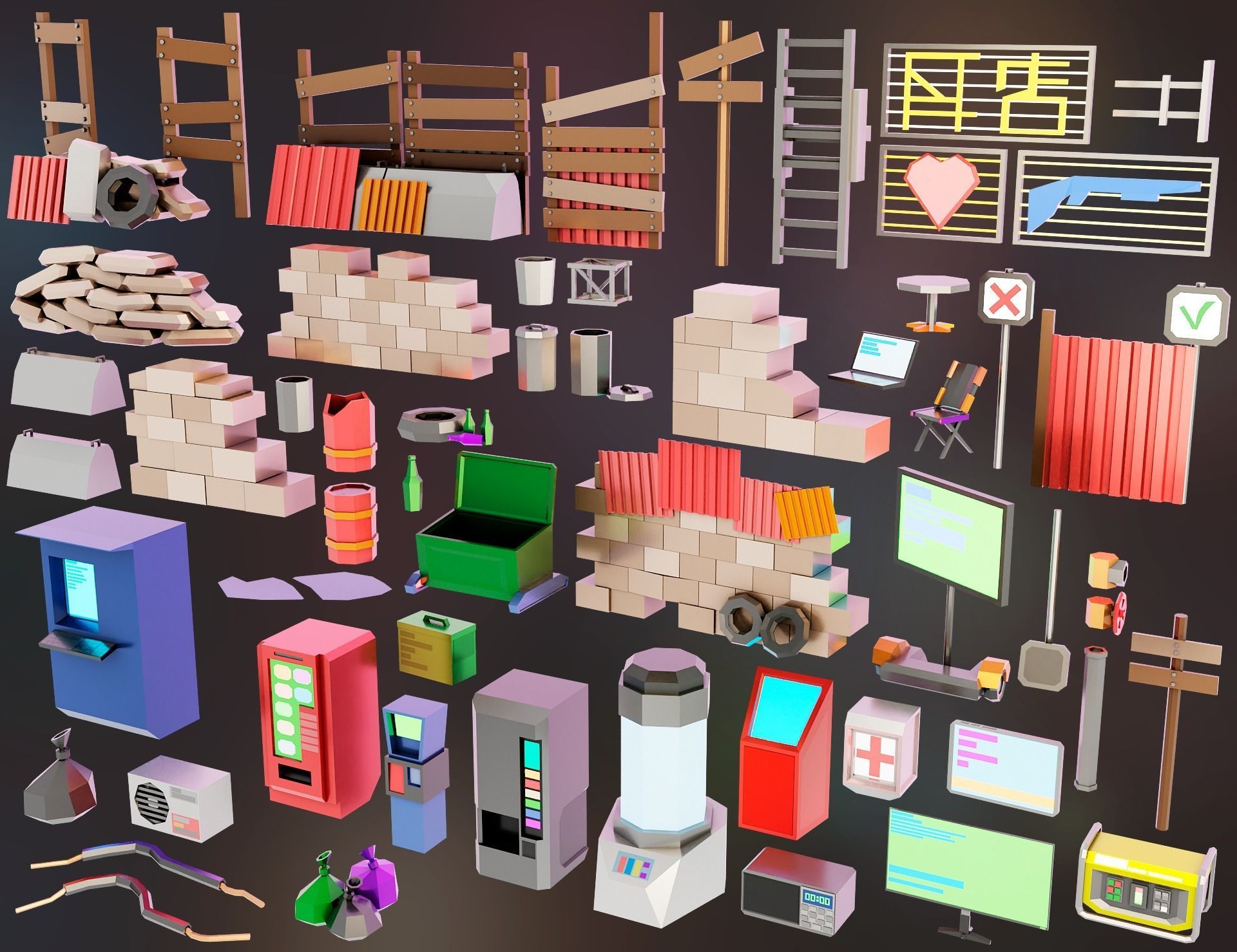 3D model Cyberpunk prop Pack Low poly VR / AR / low-poly | CGTrader