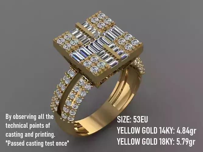 Baguette and Round Stone Ring 03 - Free 3D print model