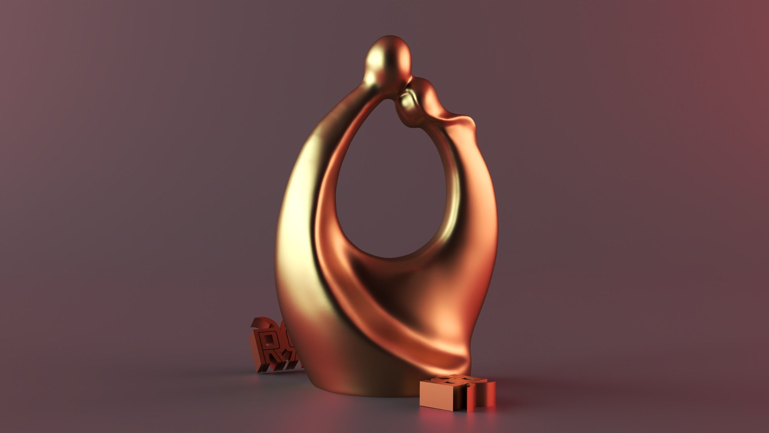  Embracing Couple Statue 3D print model_7