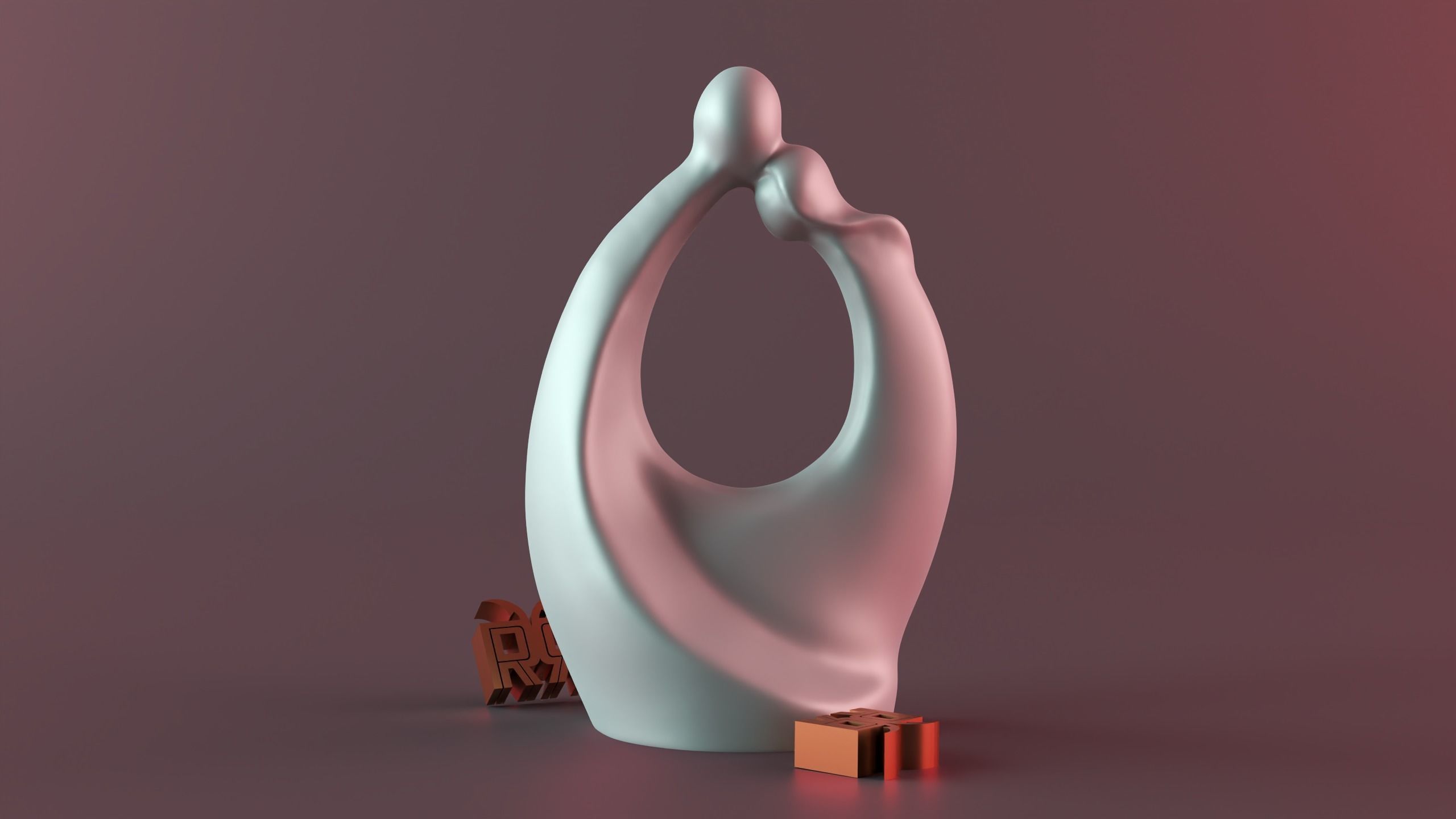  Embracing Couple Statue 3D print model_10