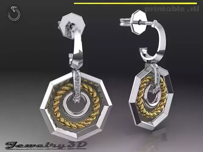 Printable jewelry3D STL earrings octahedron 3D print model