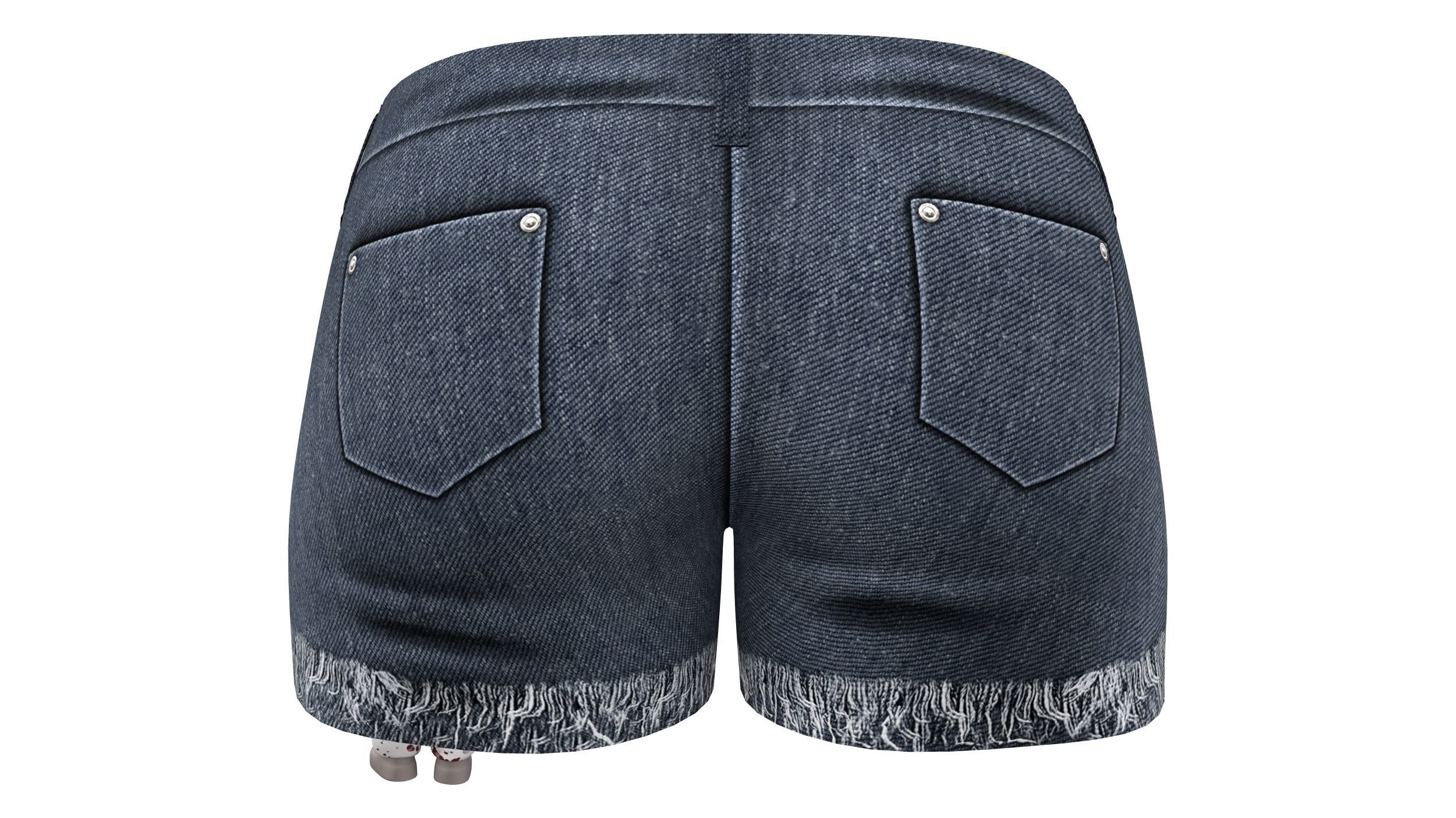 Female Plush Toys Decorated Stained Mini Denim Shorts Low-poly 3D model_4