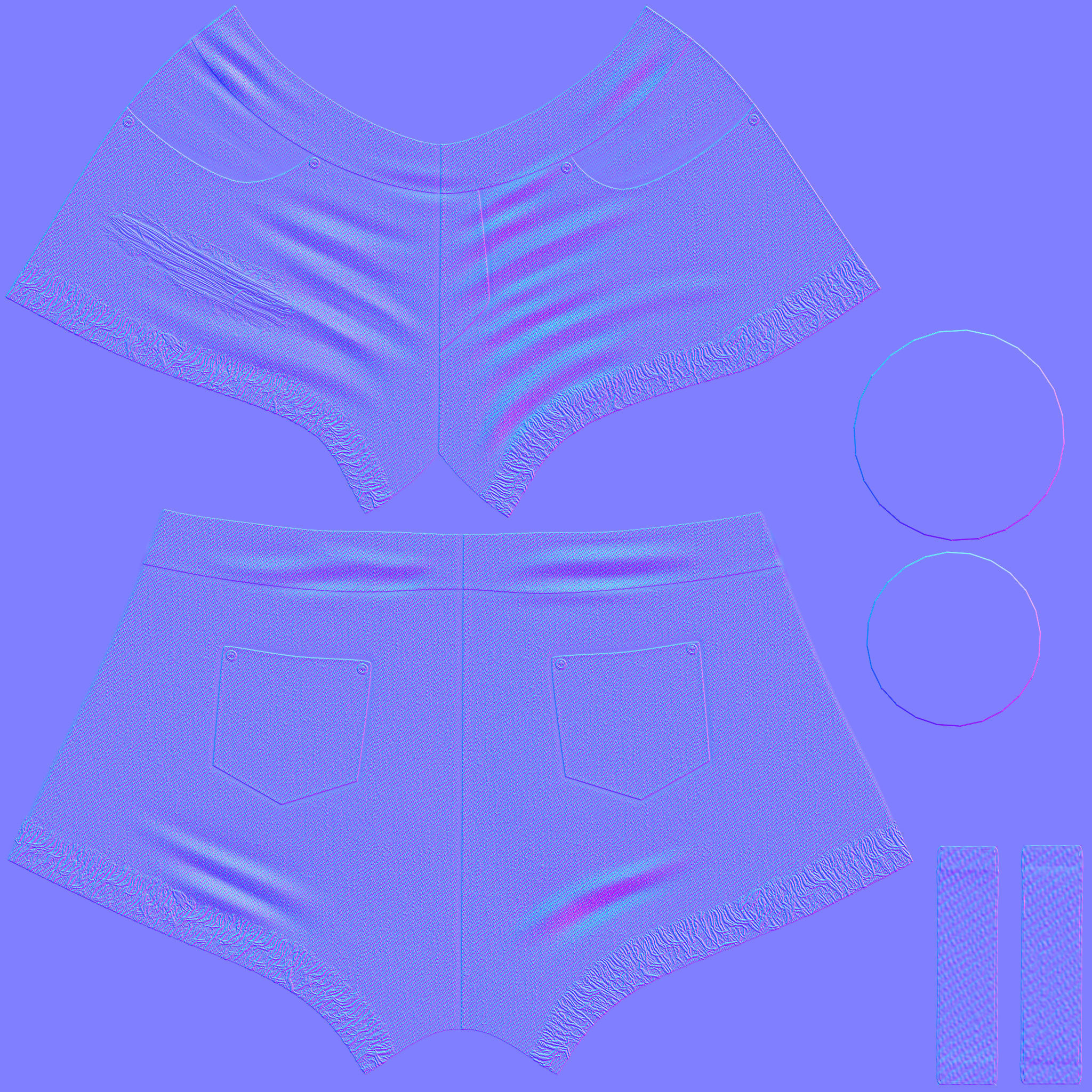 Female Plush Toys Decorated Stained Mini Denim Shorts Low-poly 3D model_11