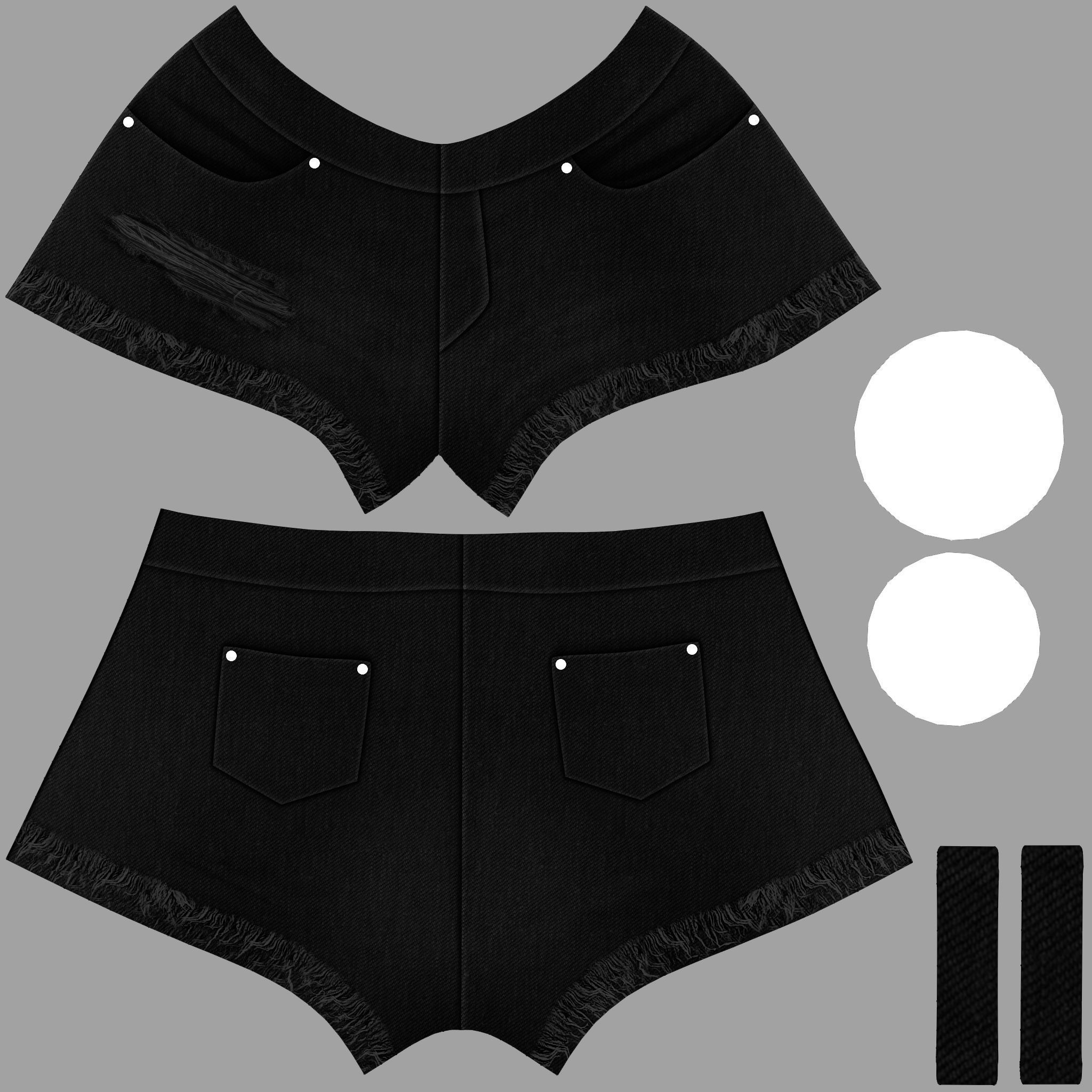 Female Plush Toys Decorated Stained Mini Denim Shorts Low-poly 3D model_13