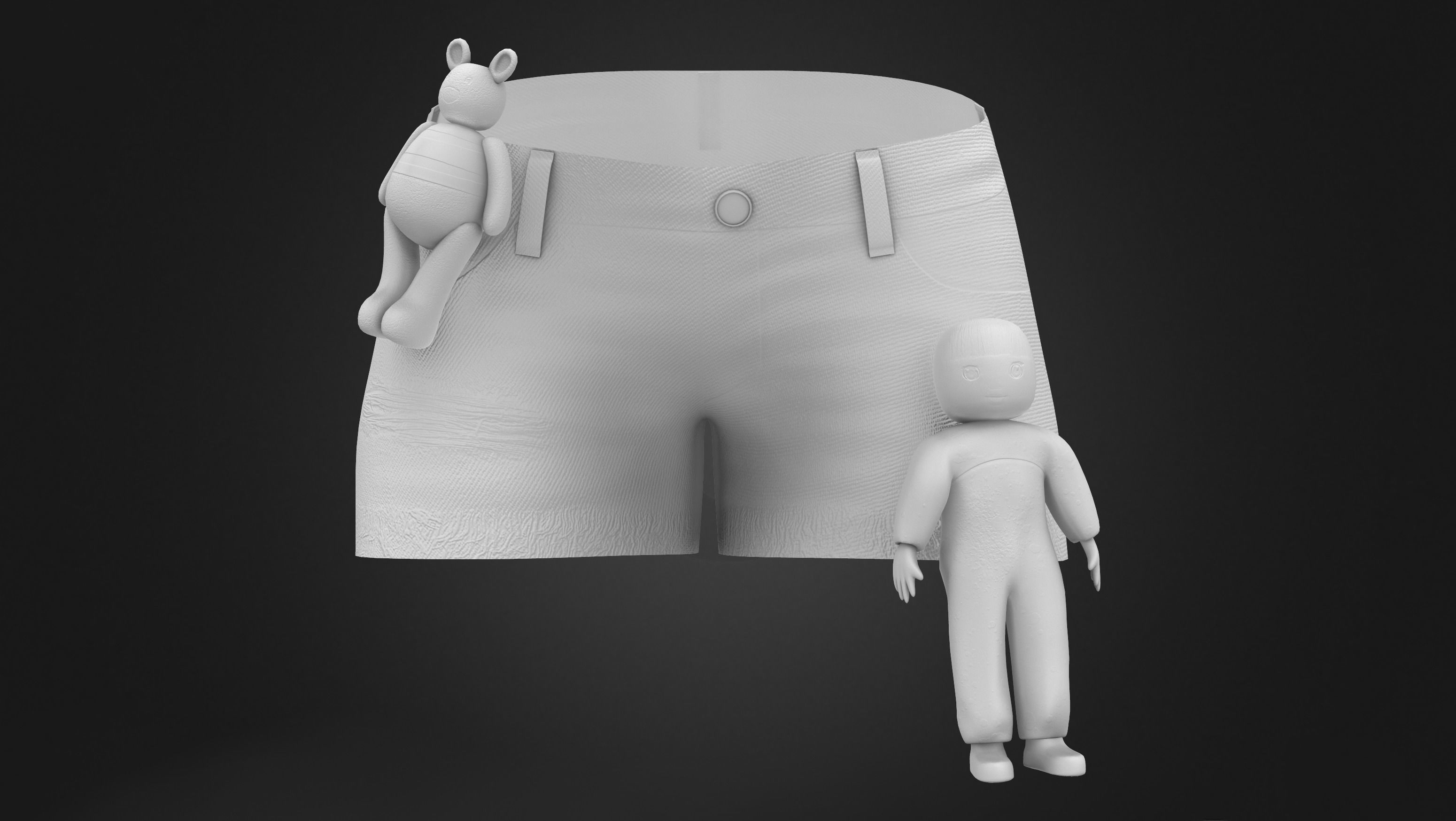 Female Plush Toys Decorated Stained Mini Denim Shorts Low-poly 3D model_8