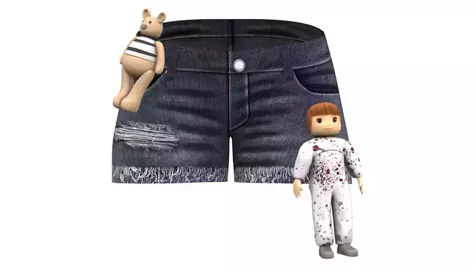 Female Plush Toys Decorated Stained Mini Denim Shorts Low-poly 3D model Female Plush Toys Decorated Stained Mini Denim Shorts Low-poly 3D model