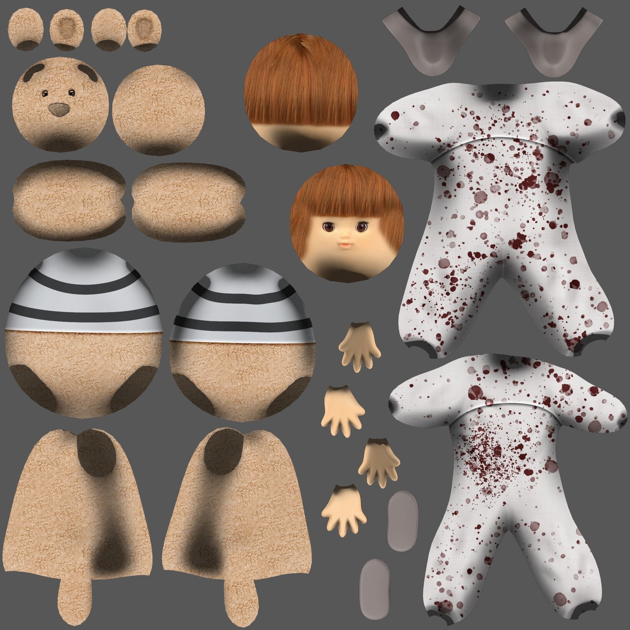 Female Plush Toys Decorated Stained Mini Denim Shorts Low-poly 3D model_10