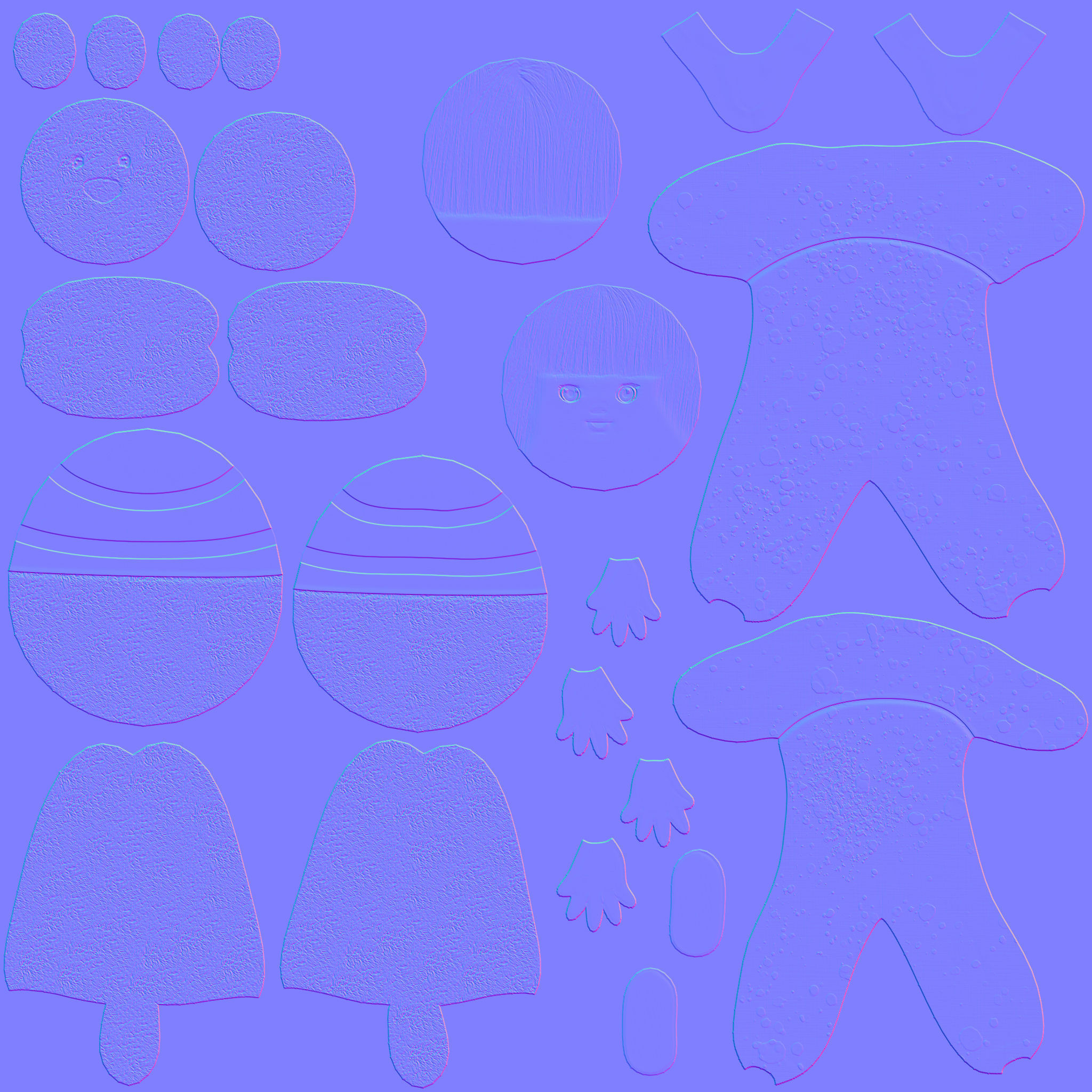 Female Plush Toys Decorated Stained Mini Denim Shorts Low-poly 3D model_12