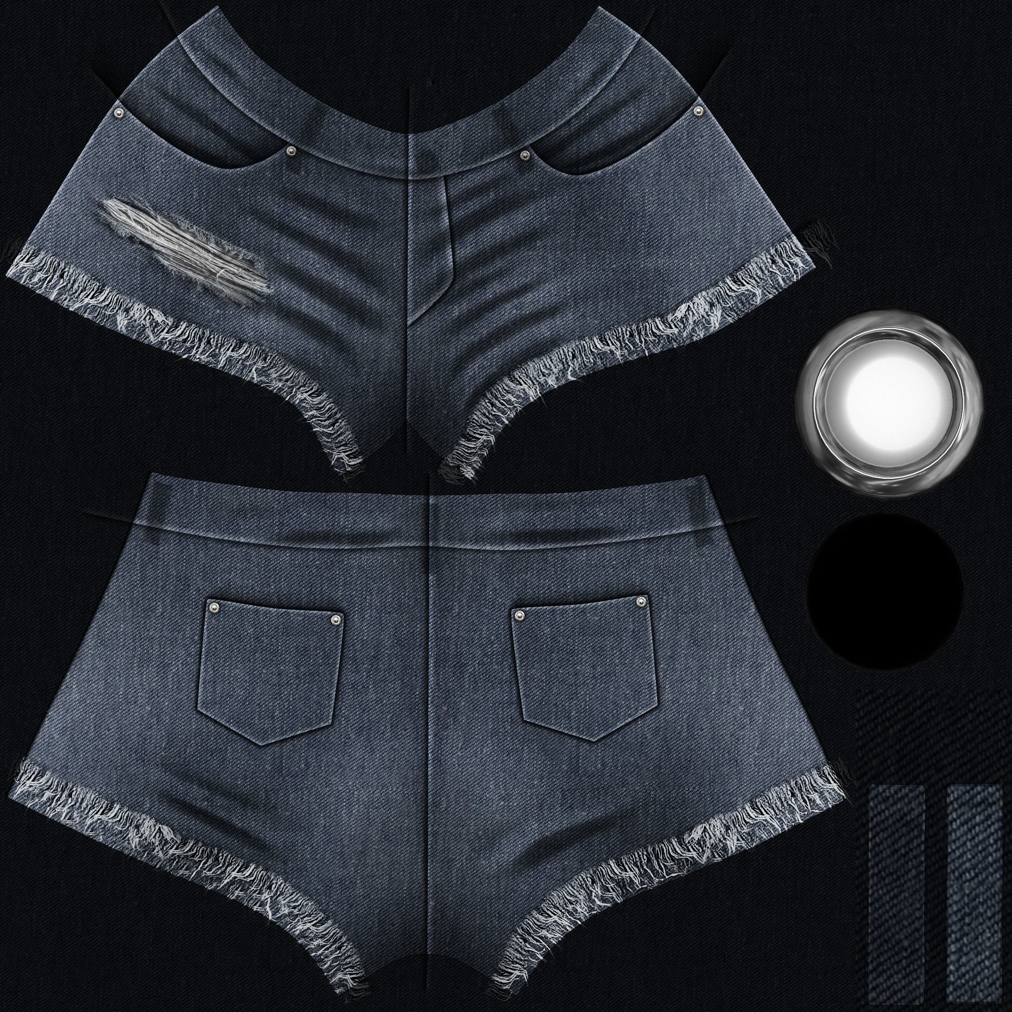 Female Plush Toys Decorated Stained Mini Denim Shorts Low-poly 3D model_9