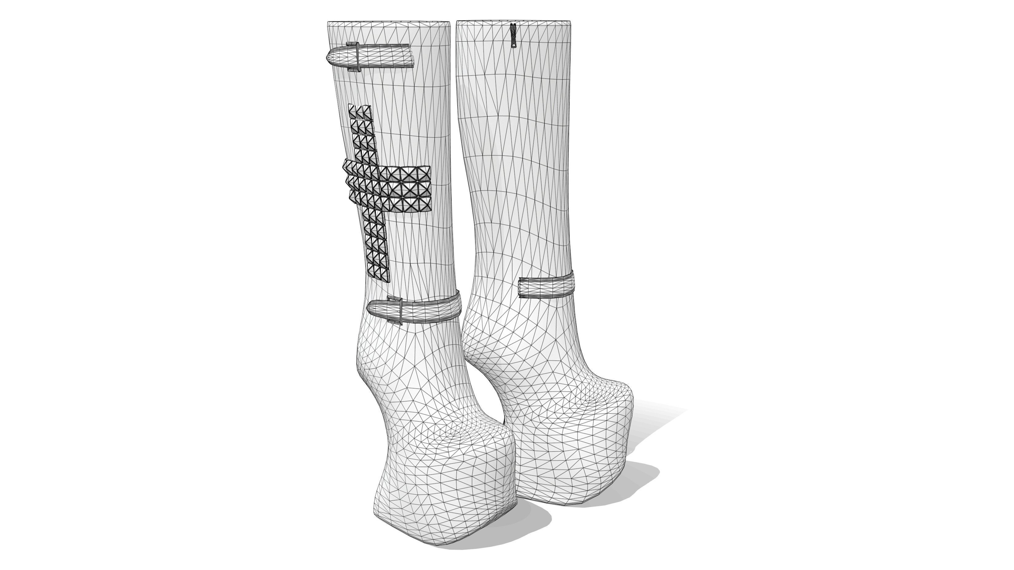 No Heel Boots with Rivets Low-poly 3D model_6