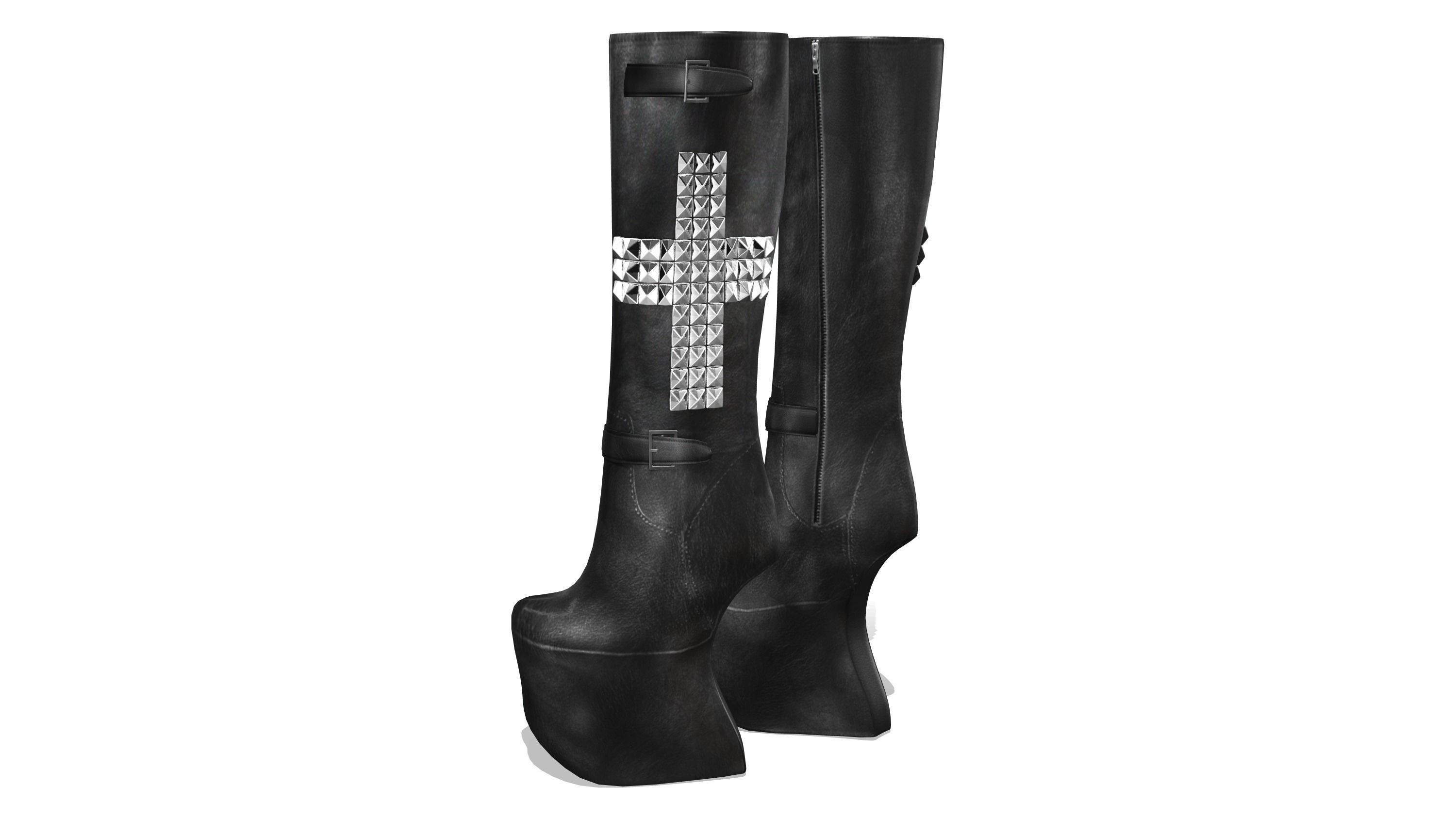 No Heel Boots with Rivets Low-poly 3D model_3