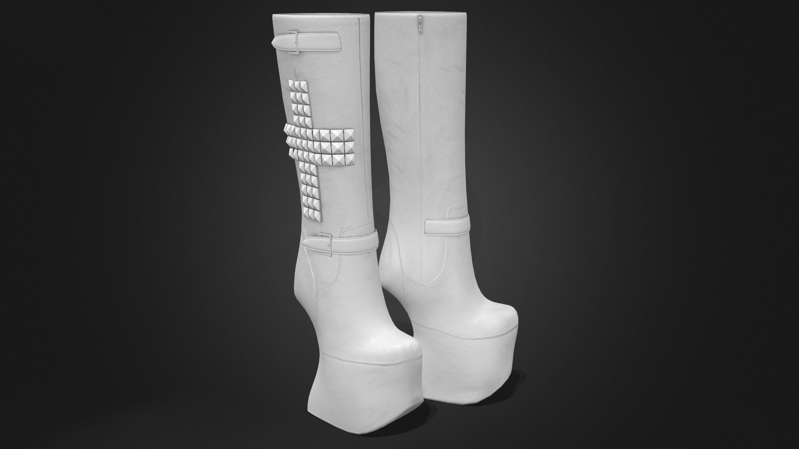 No Heel Boots with Rivets Low-poly 3D model_8
