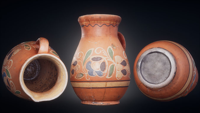 Old clay jug Low-poly 3D model