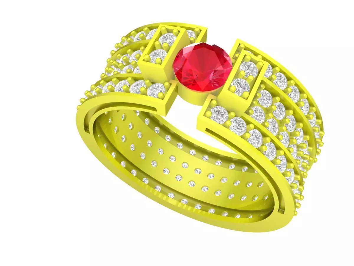 Luxury Wide Band Ruby and Diamond Men Ring 3D Model 4929 3D print model