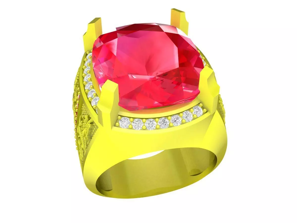 Luxury Oval Halo Gemstone Ring for Men 4932 3D print model