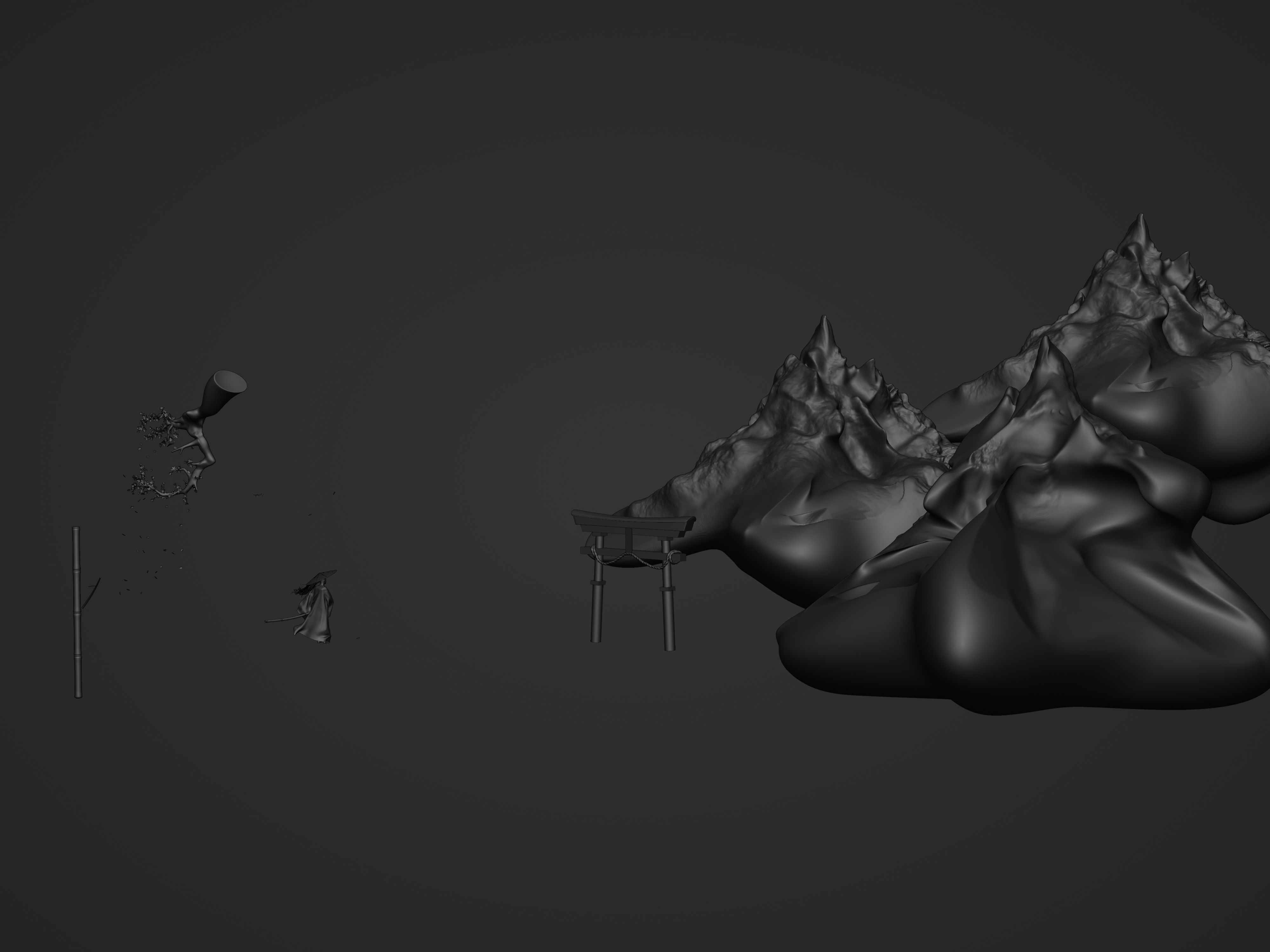 Stylized Japanese water colour painting Free 3D model_4