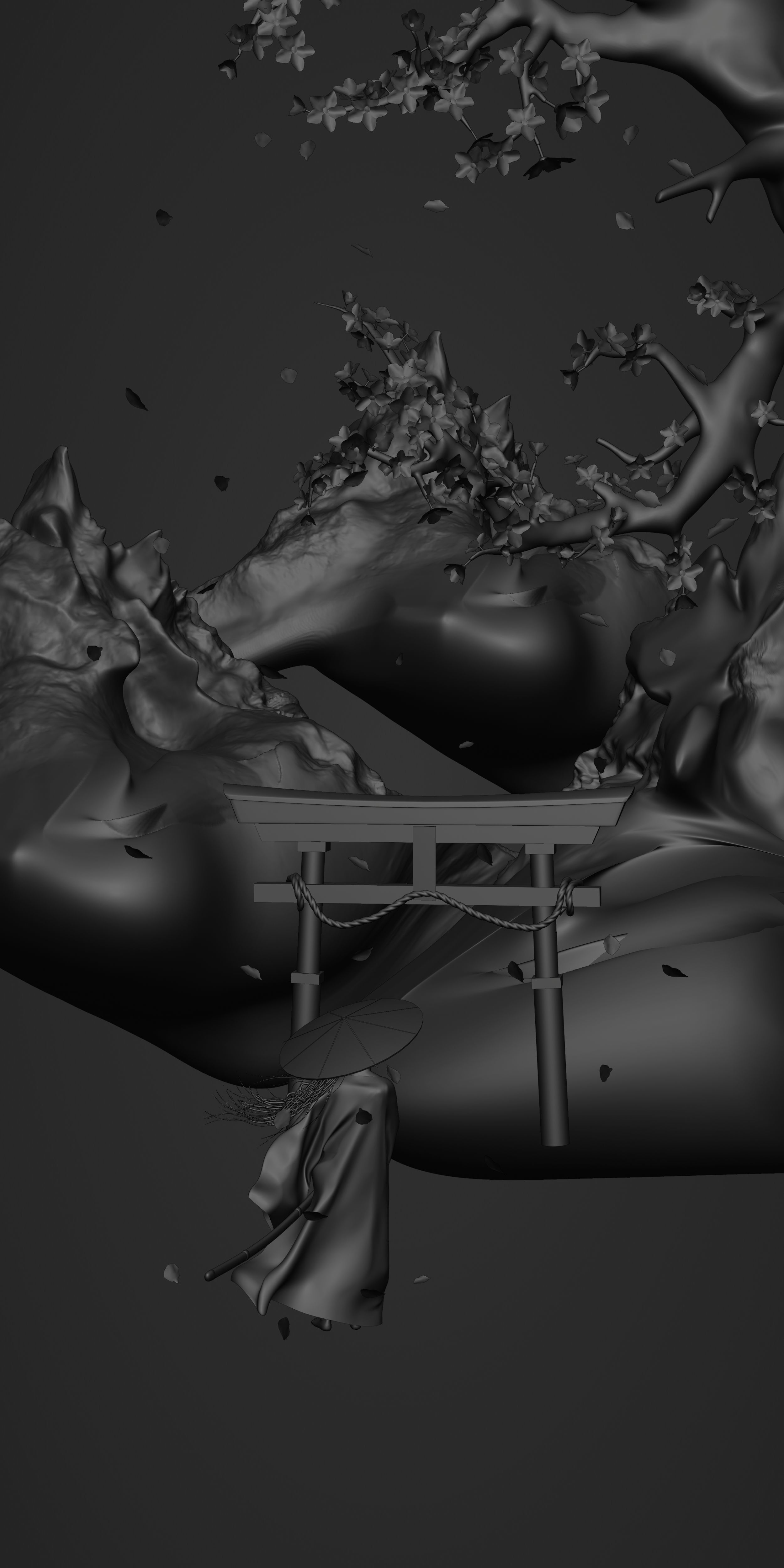 Stylized Japanese water colour painting Free 3D model_3