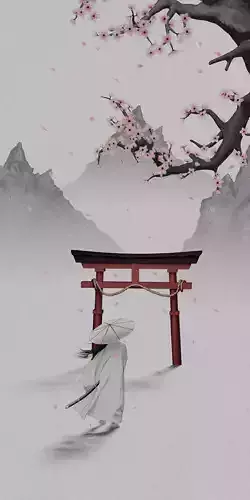 Stylized Japanese water colour painting