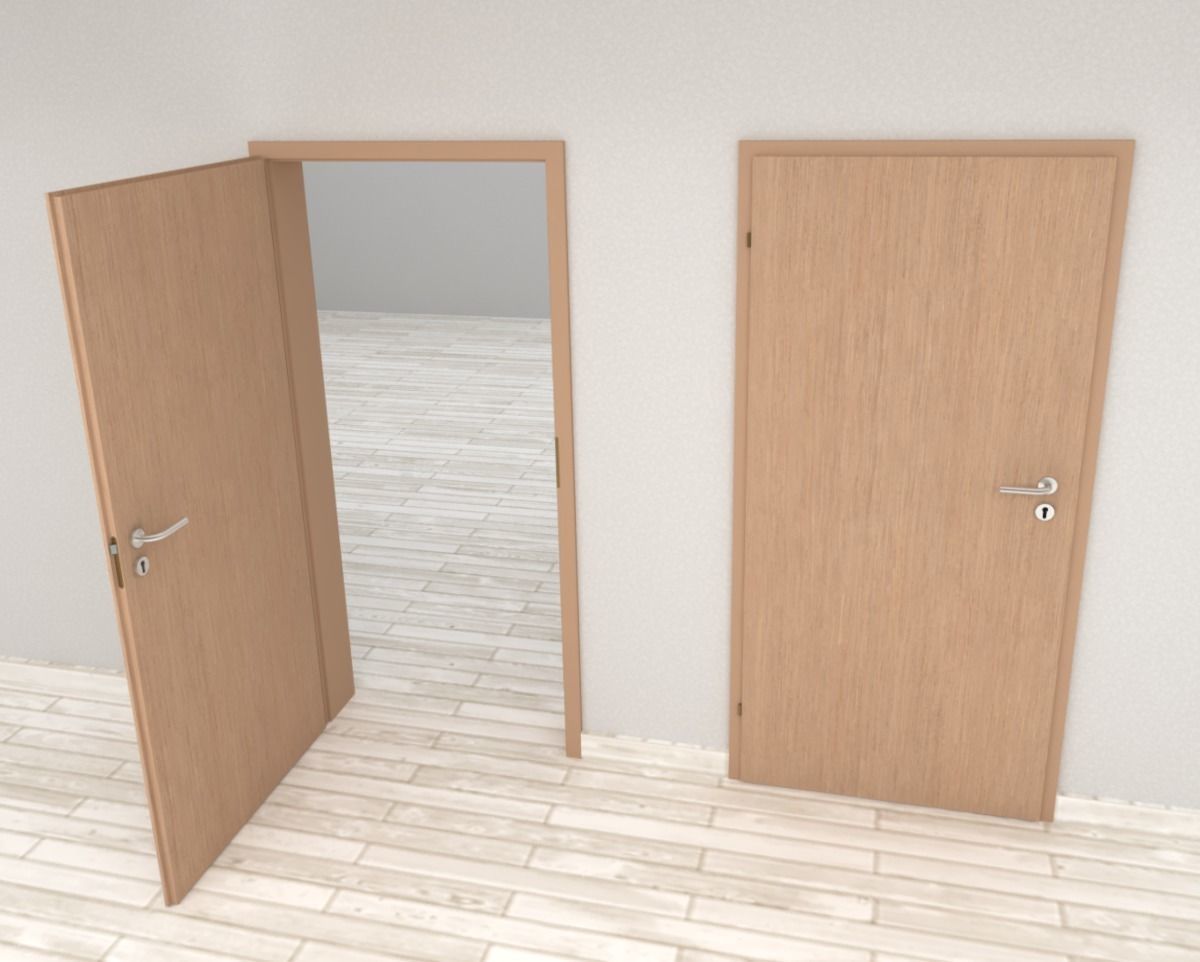 Wood interior door - Full wall section 3D model_5