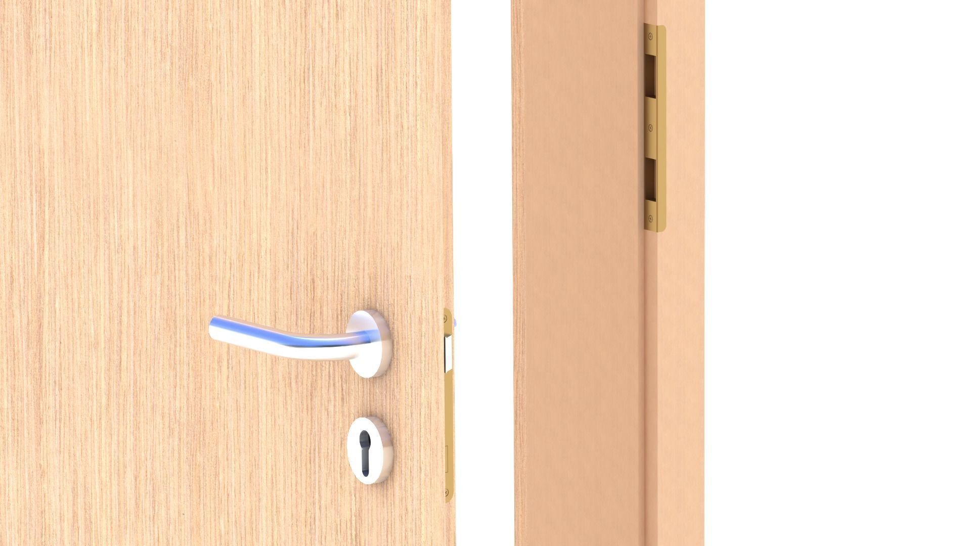 Wood interior door - Full wall section 3D model_3