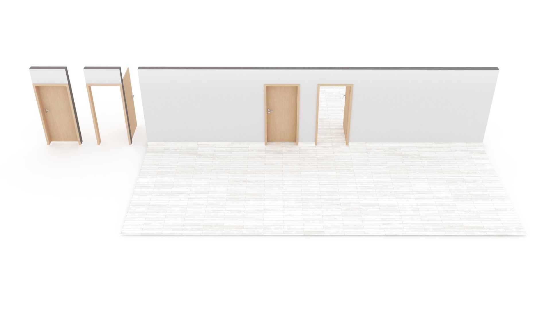 Wood interior door - Full wall section 3D model_6