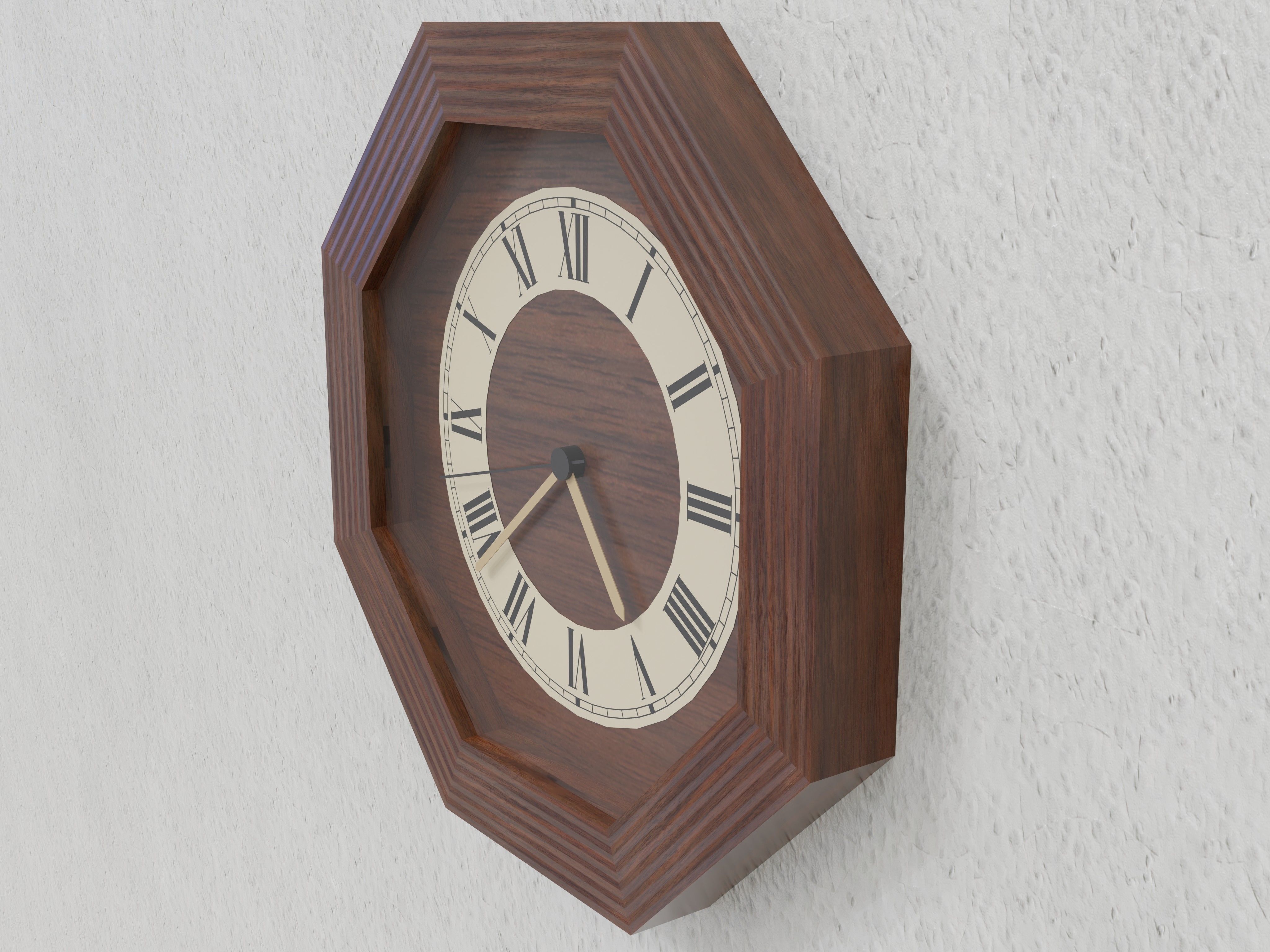 Realistic Wall Clock - Analog Wooden Watch Low-poly 3D model_1
